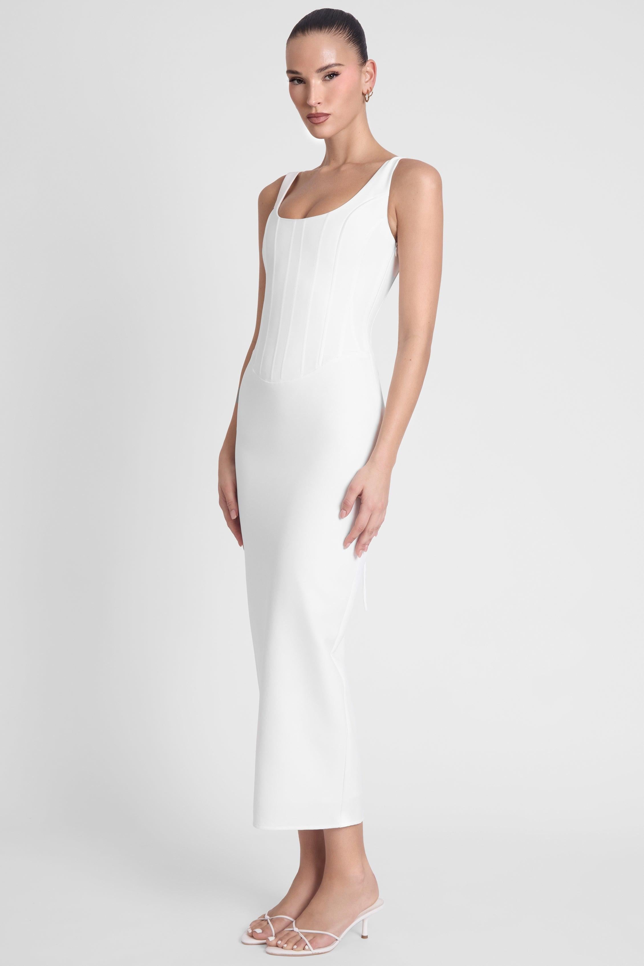 White Sancia Corset Midi Dress ICYBOO