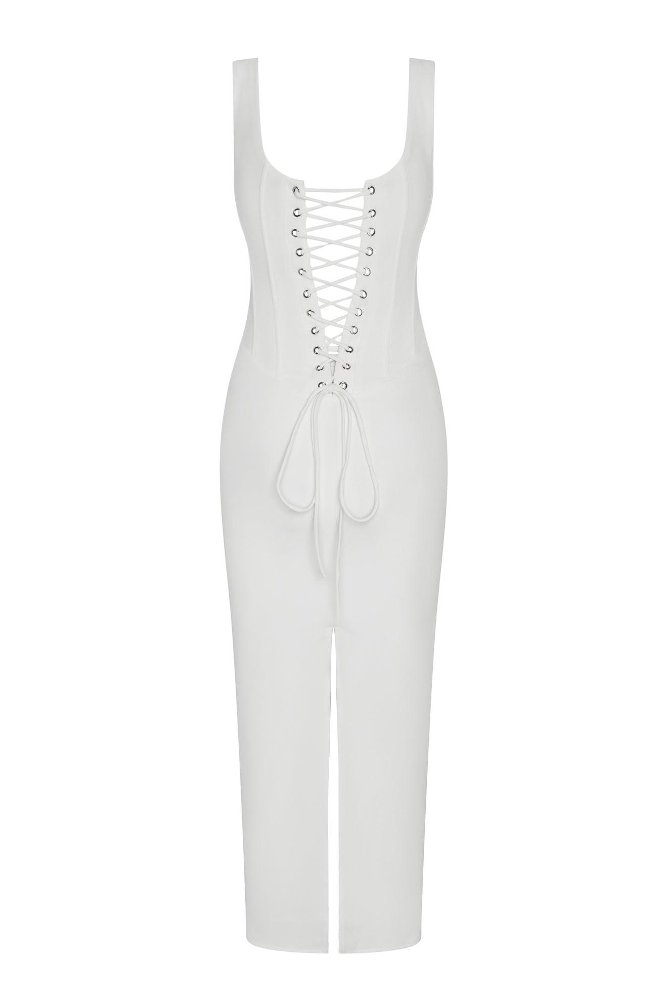 White Sancia Corset Midi Dress ICYBOO
