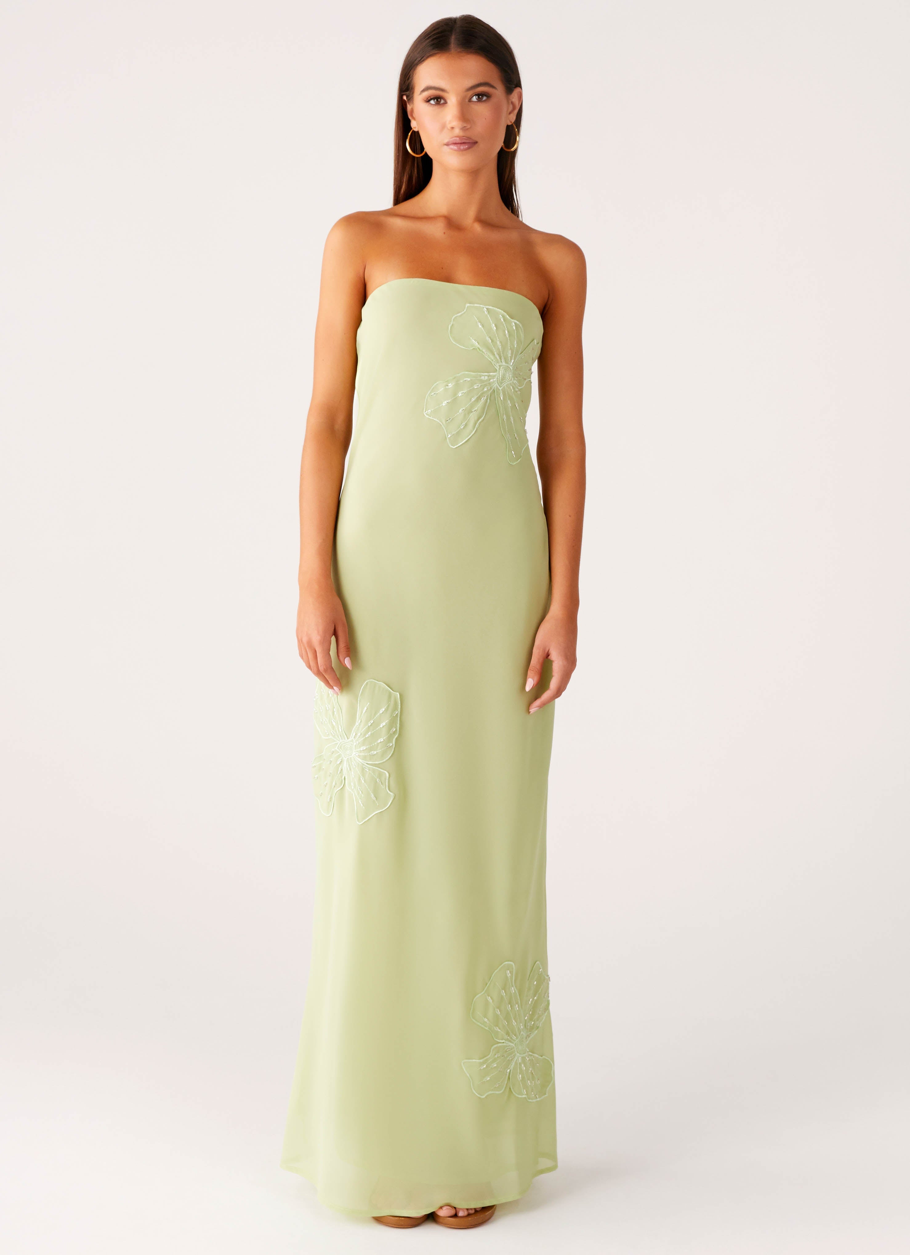 Sassafras Maxi Dress - Lime Beaded Strapless - ICYBOO