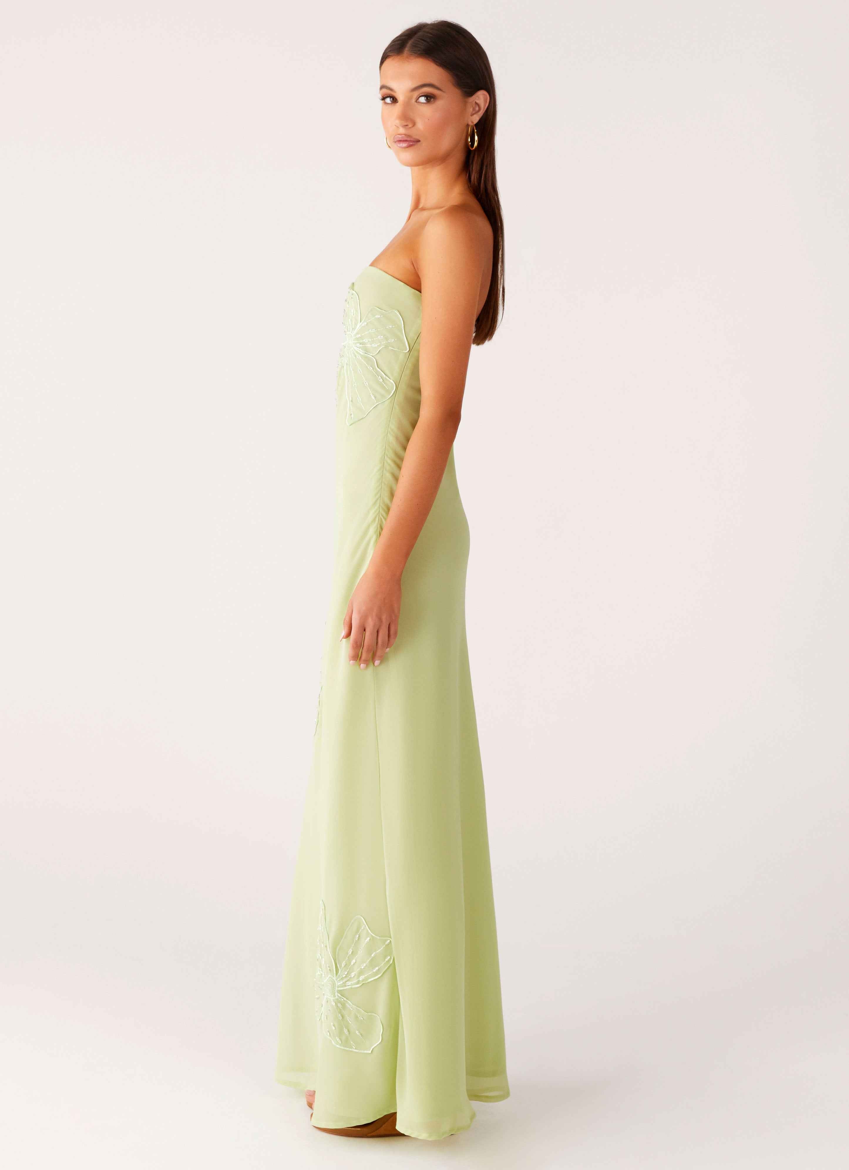 Sassafras Maxi Dress - Lime Beaded Strapless