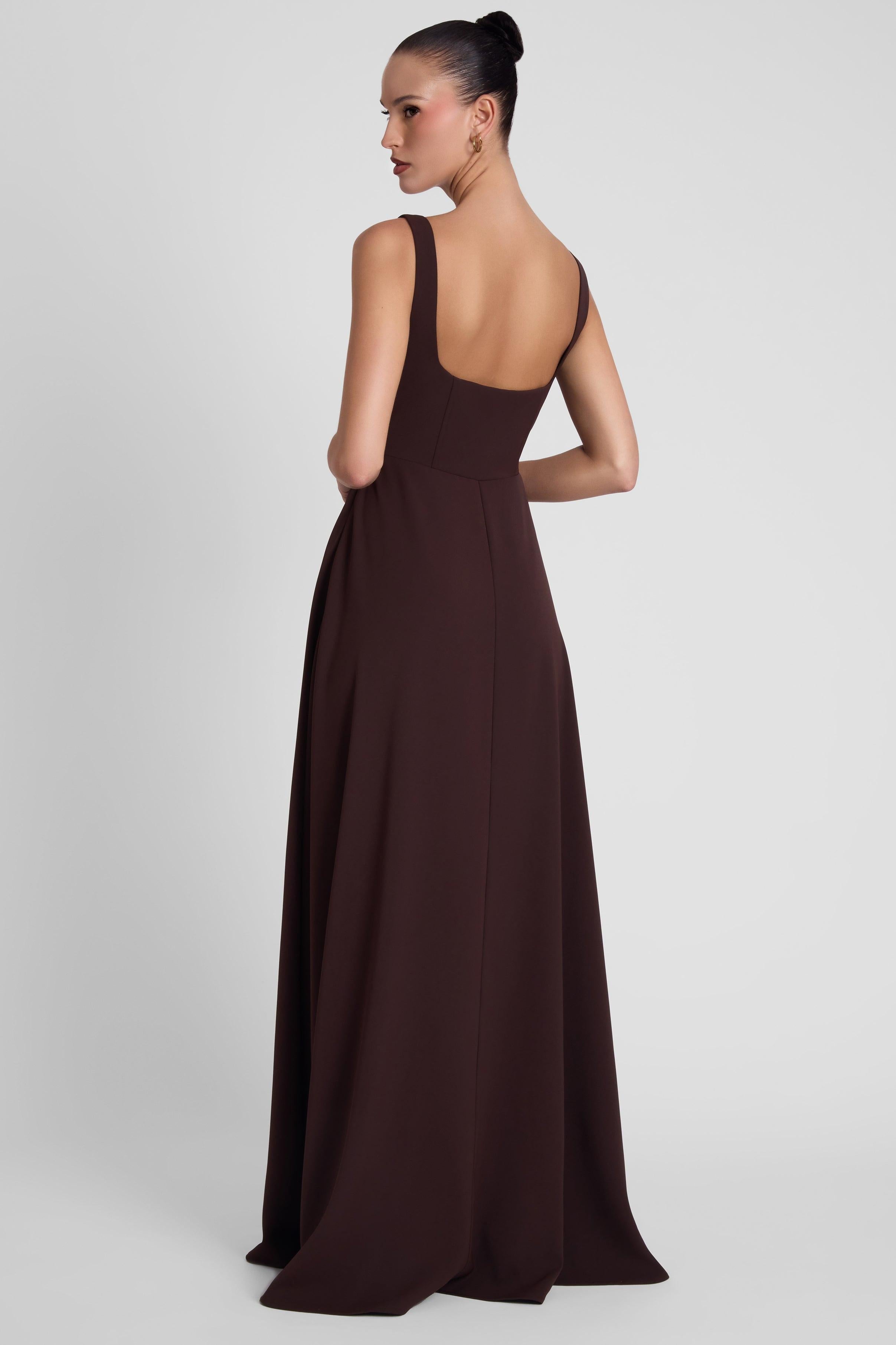 Chocolate Brown Siren Square Neck Corset Maxi Dress ICYBOO