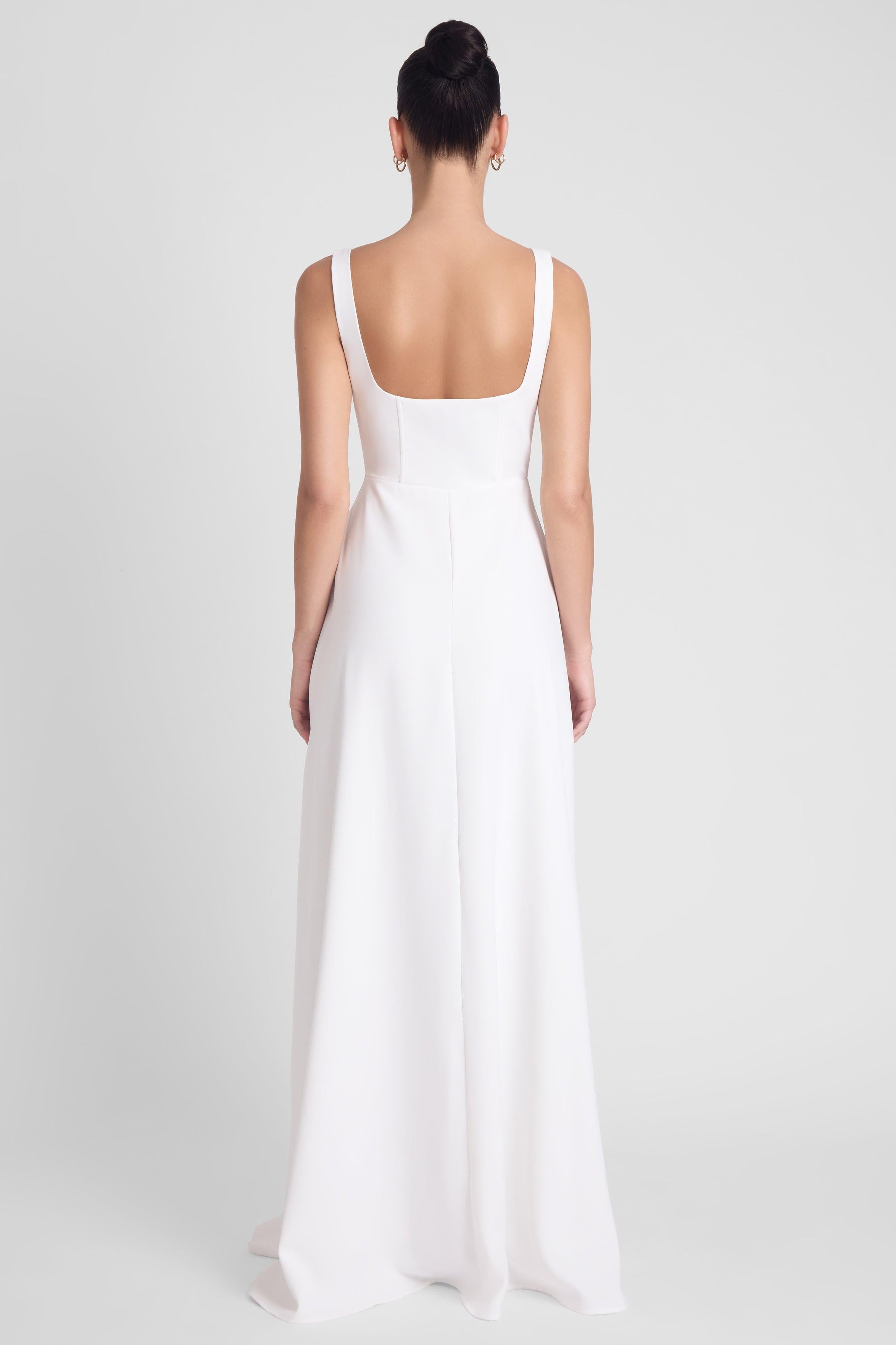 White Siren Maxi Dress with Square Neck and Corset Design ICYBOO