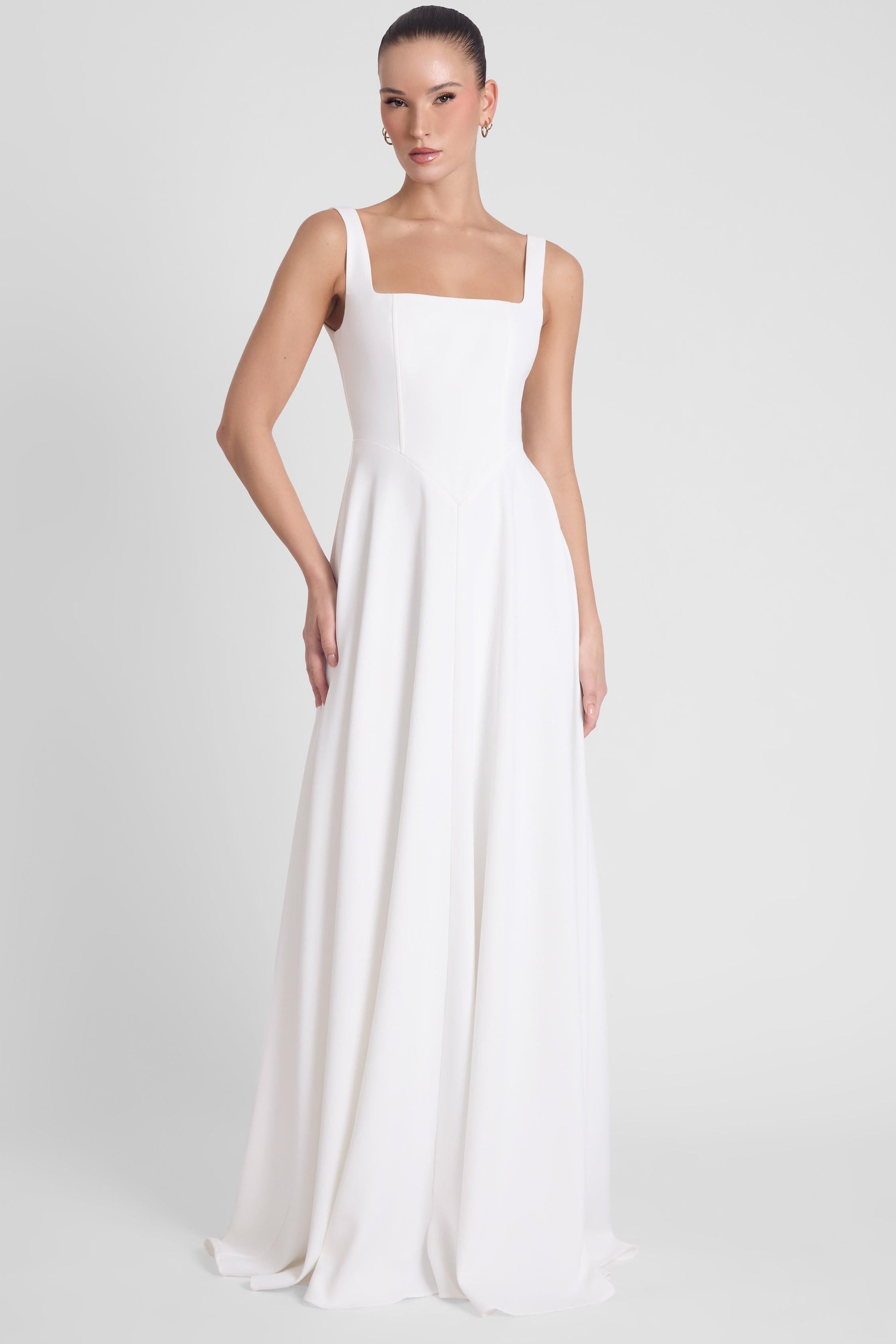 White Siren Maxi Dress with Square Neck and Corset Design ICYBOO