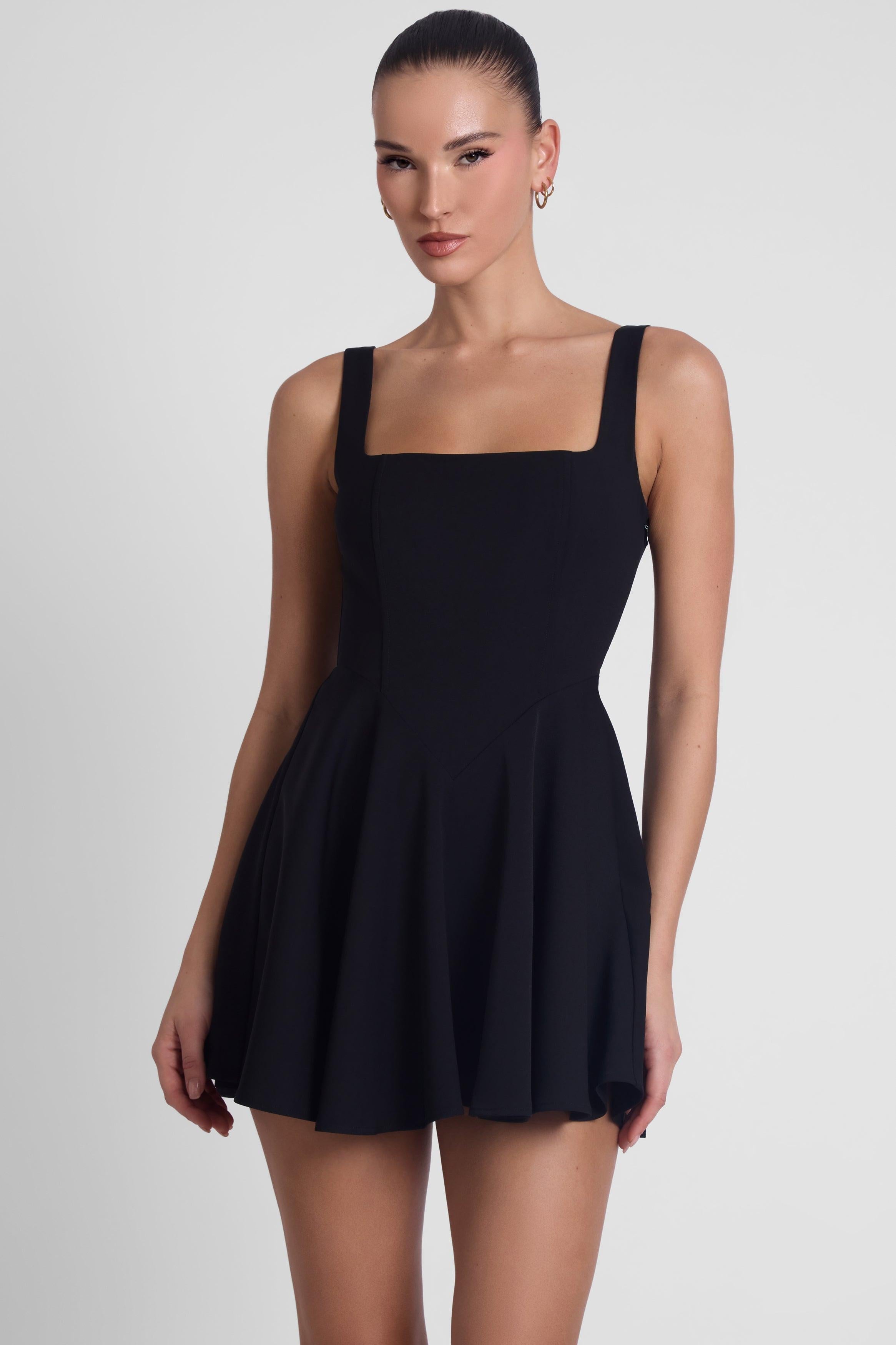 Sloane Black Corset Mini Dress with Square Neckline ICYBOO