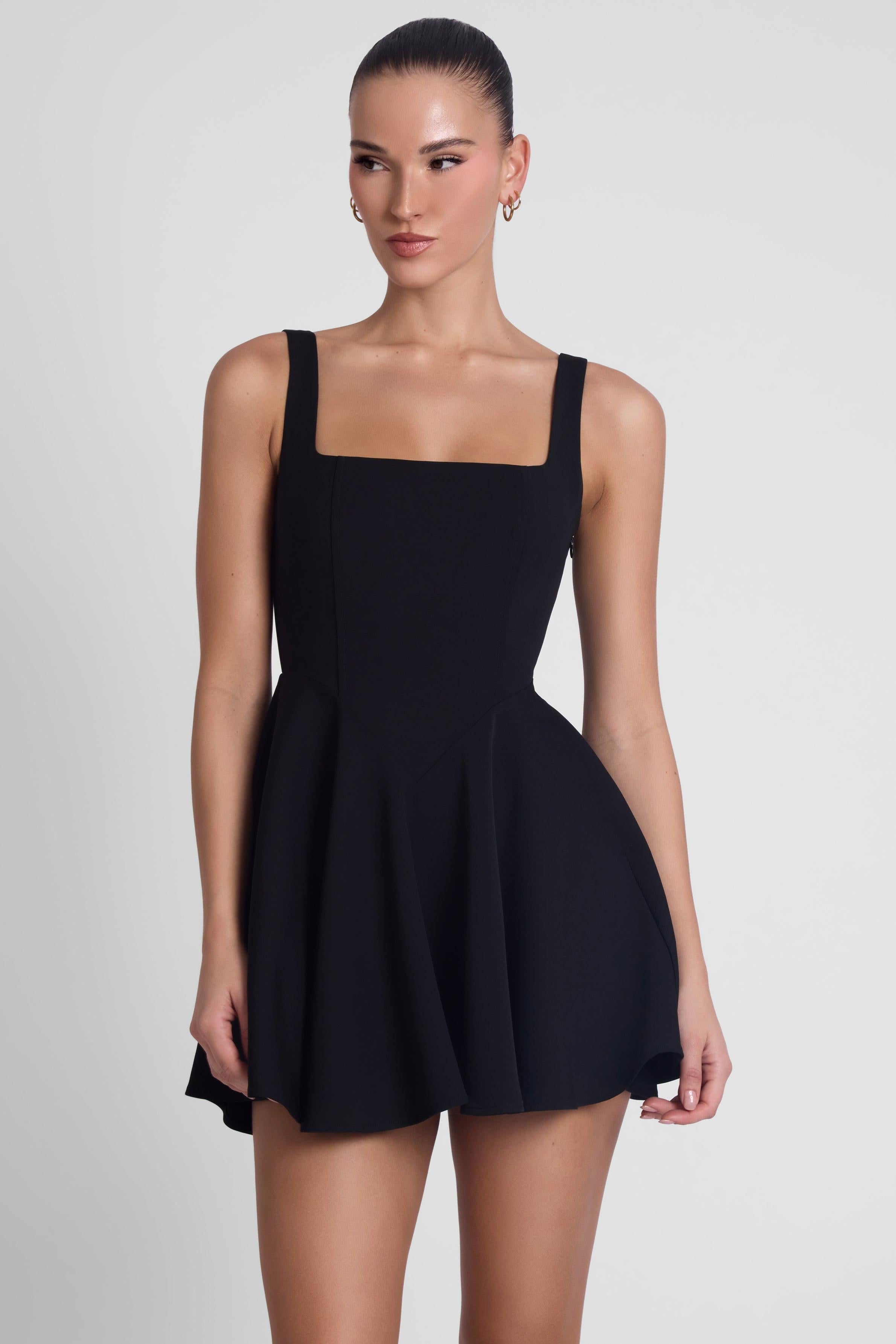 Sloane Black Corset Mini Dress with Square Neckline ICYBOO