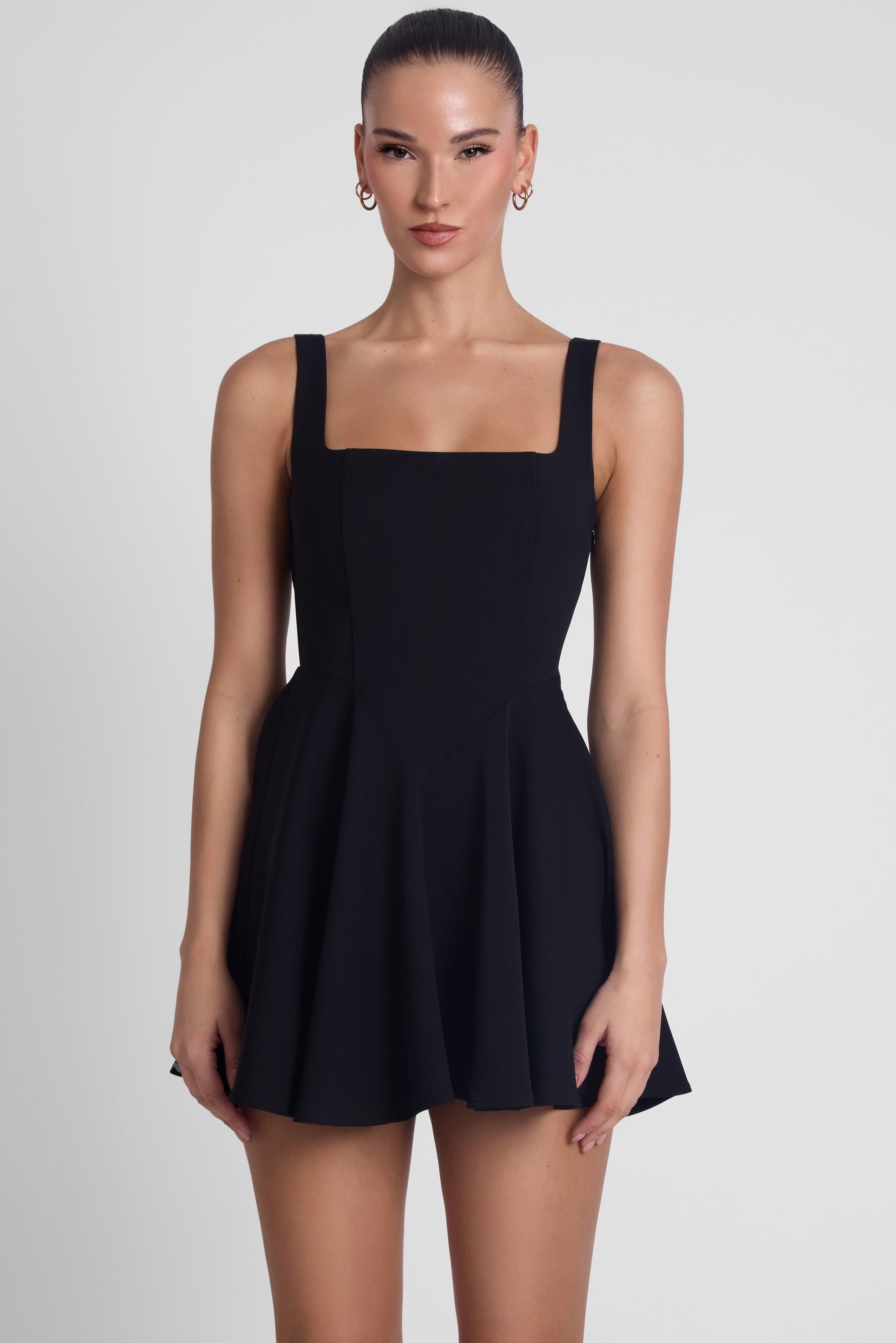 Sloane Black Corset Mini Dress with Square Neckline ICYBOO