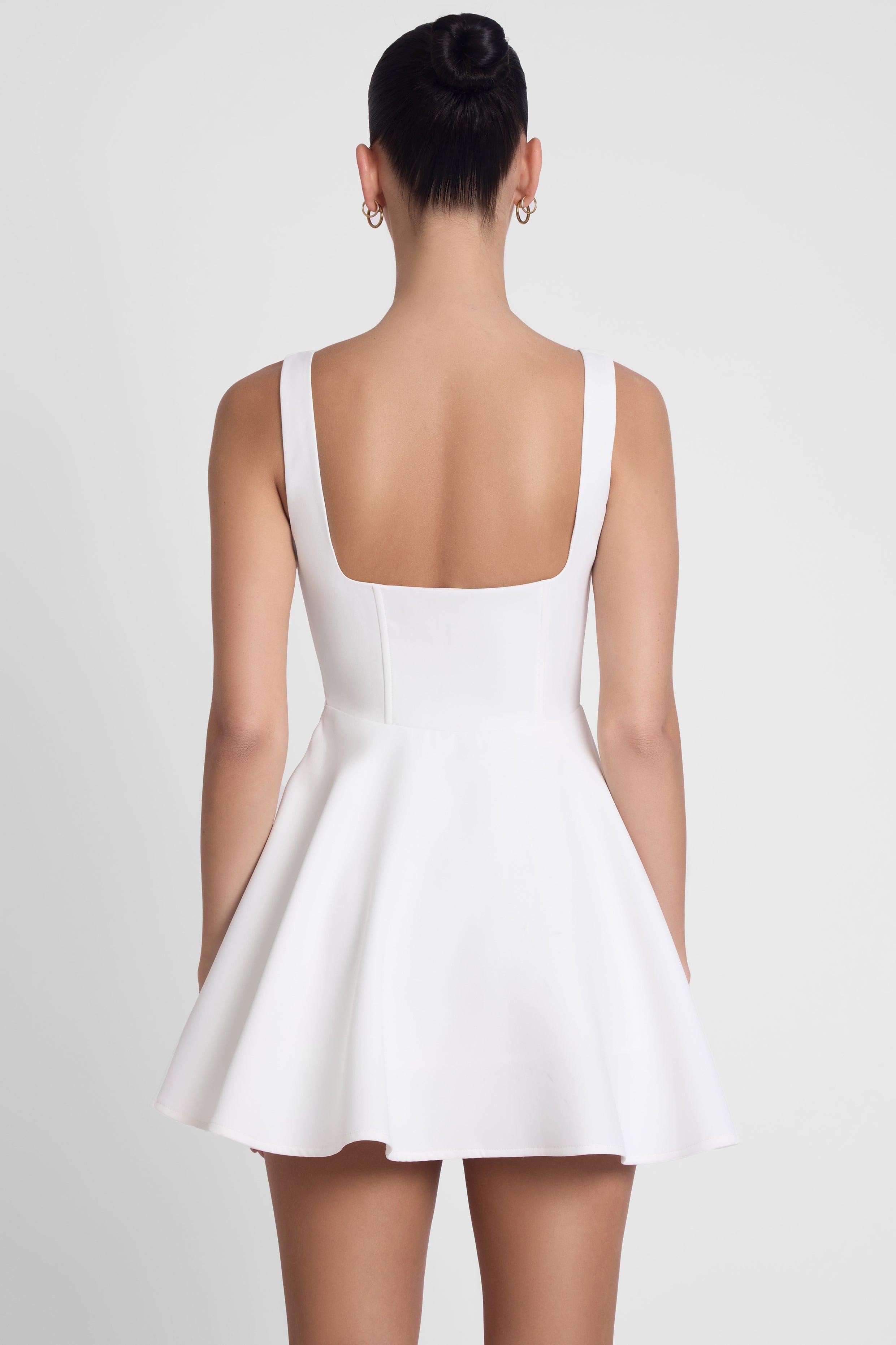 White Sloane Square Neck Corset Mini Dress ICYBOO