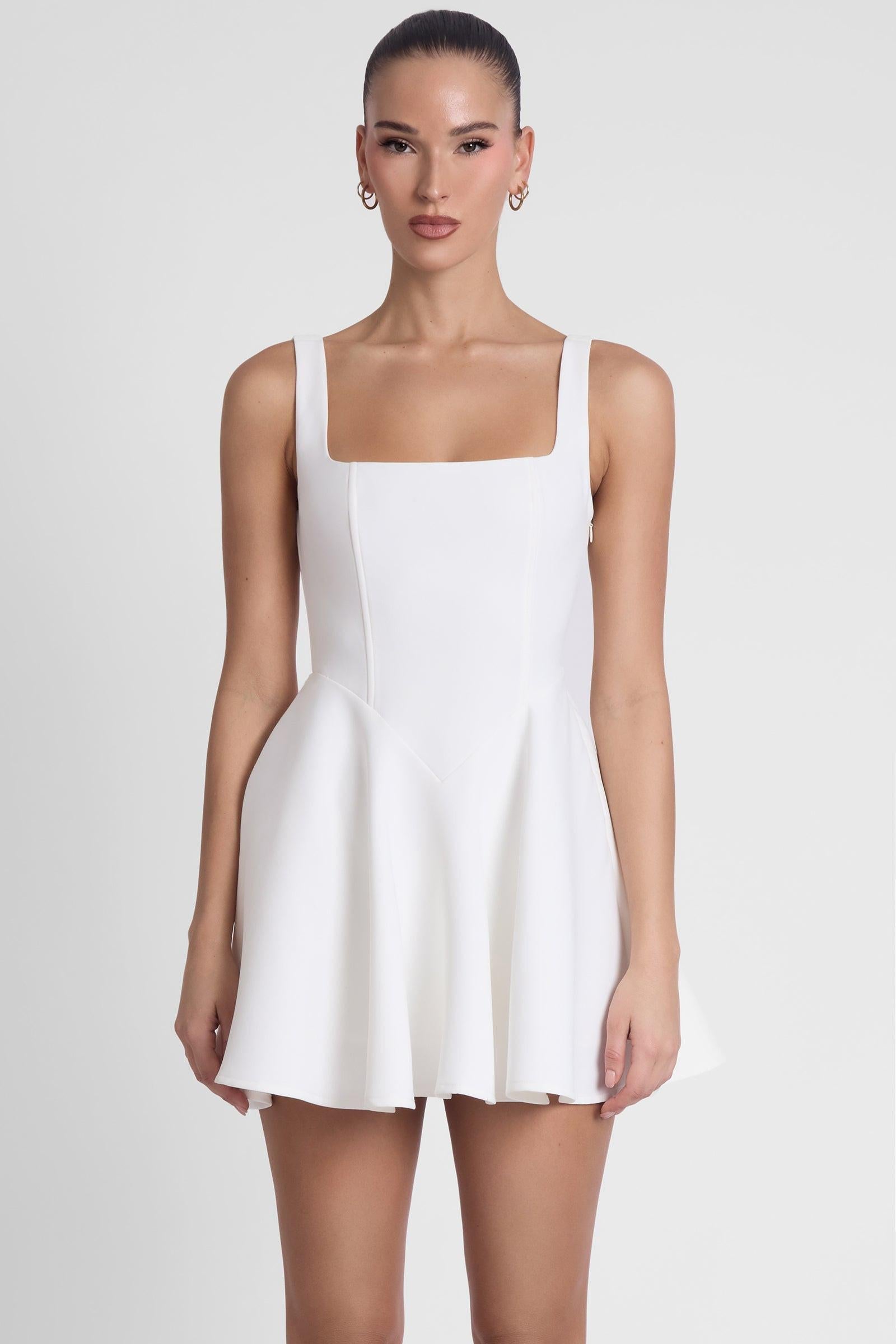 White Sloane Square Neck Corset Mini Dress ICYBOO