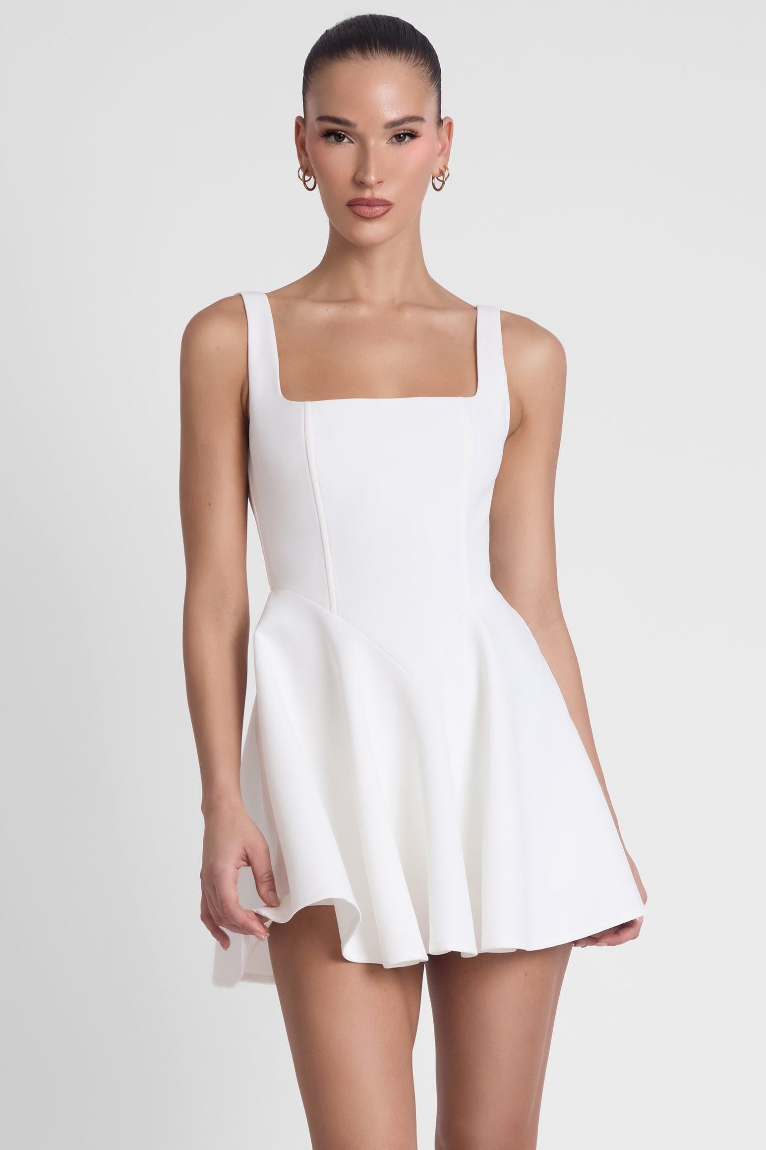 White Sloane Square Neck Corset Mini Dress ICYBOO