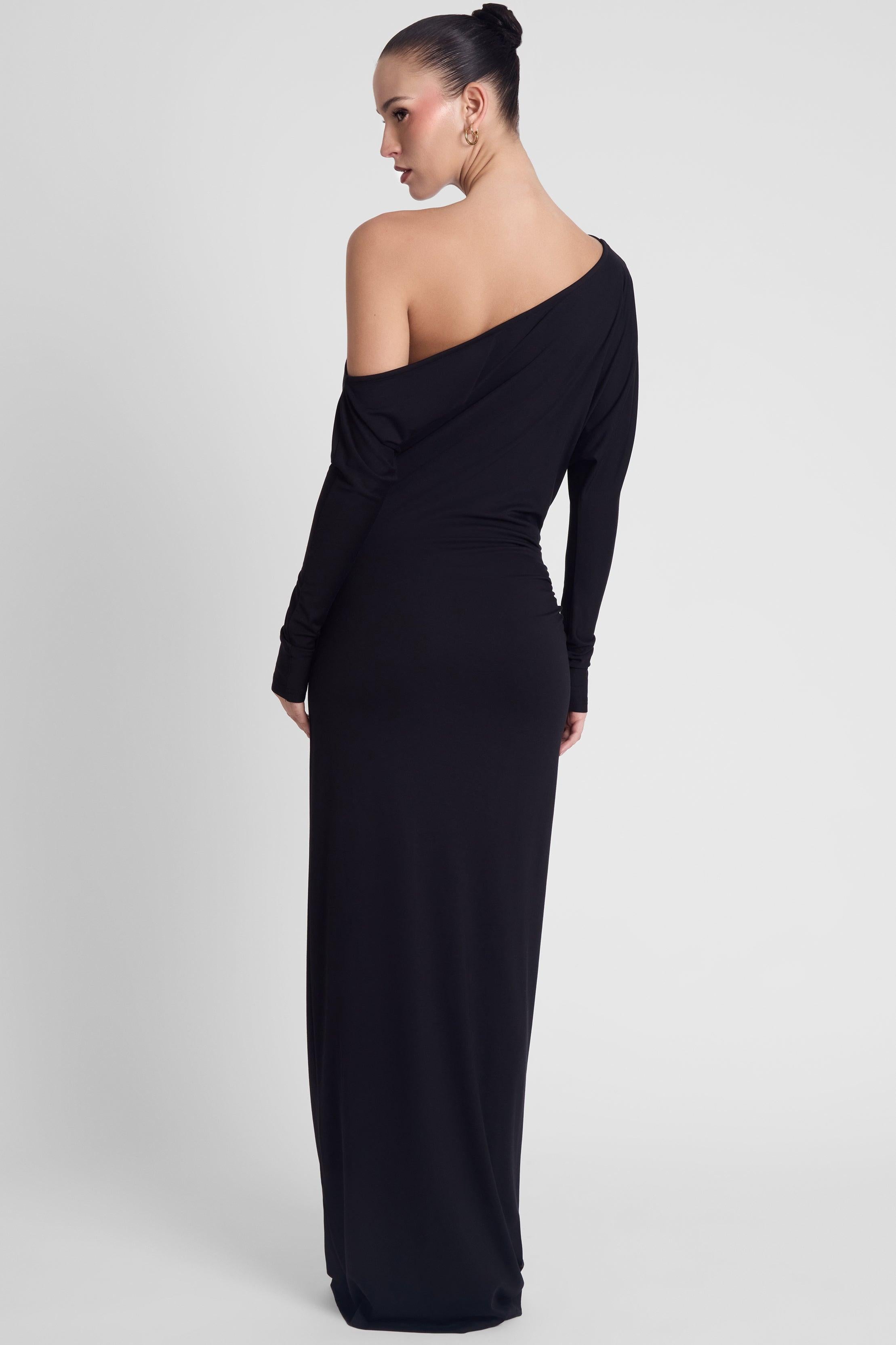 Sola Black Slouchy Jersey Maxi Dress ICYBOO