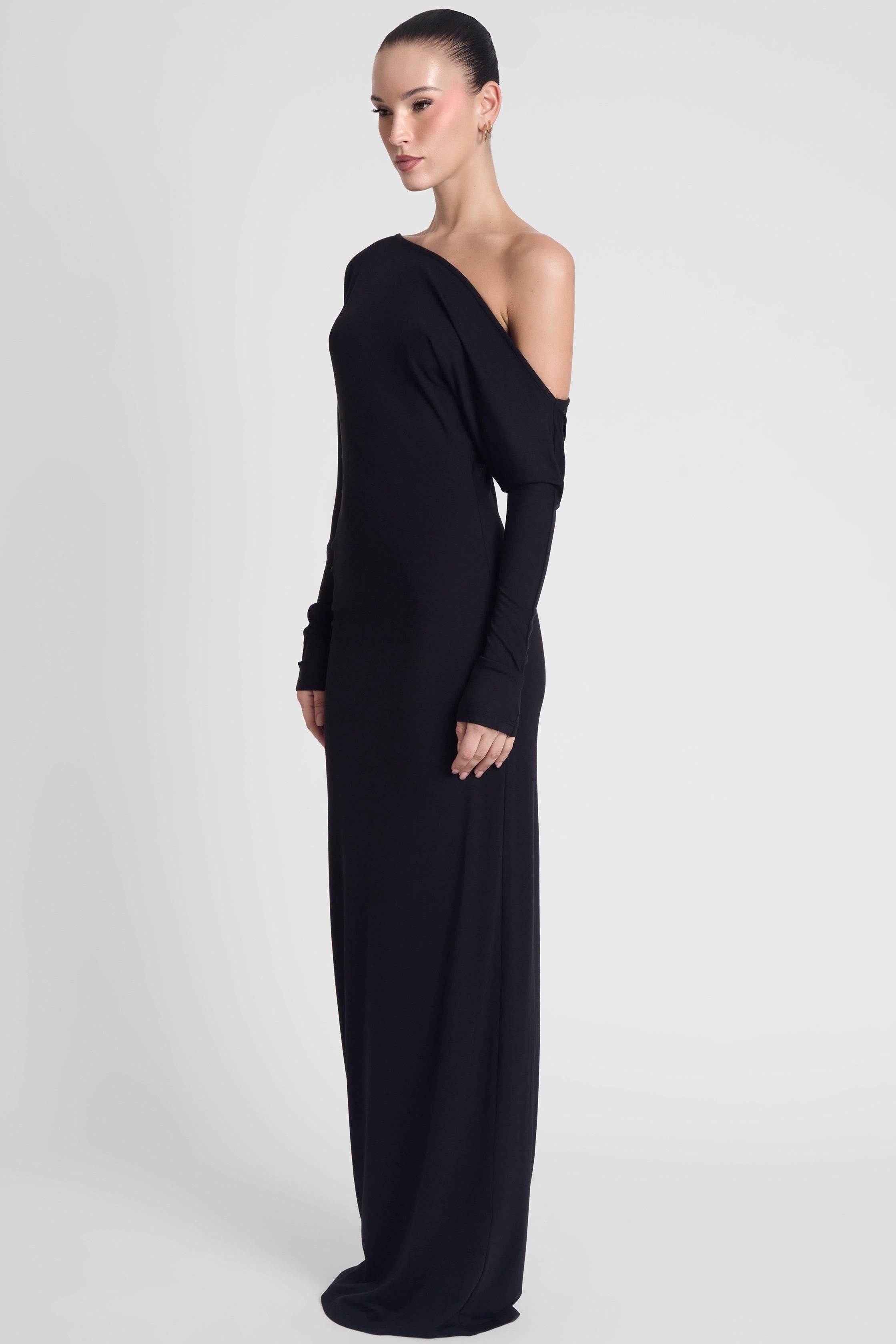 Sola Black Slouchy Jersey Maxi Dress ICYBOO