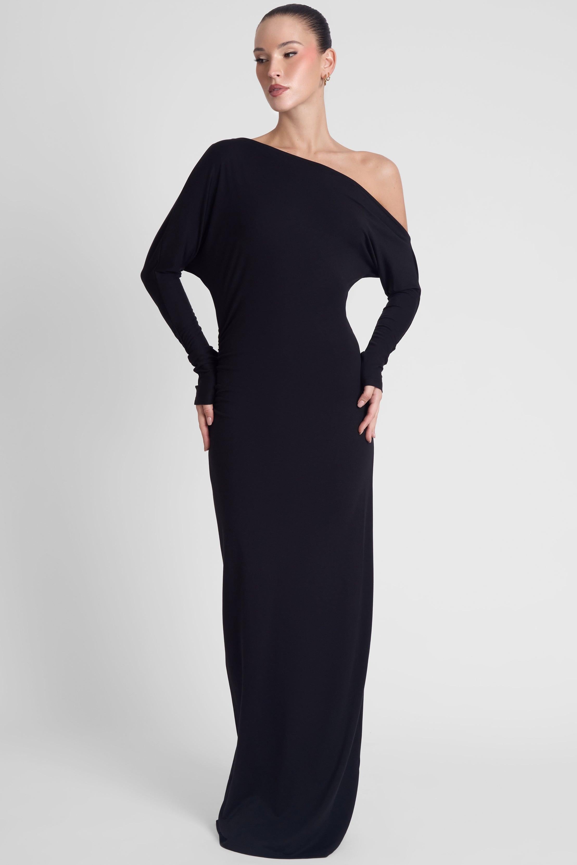 Sola Black Slouchy Jersey Maxi Dress ICYBOO