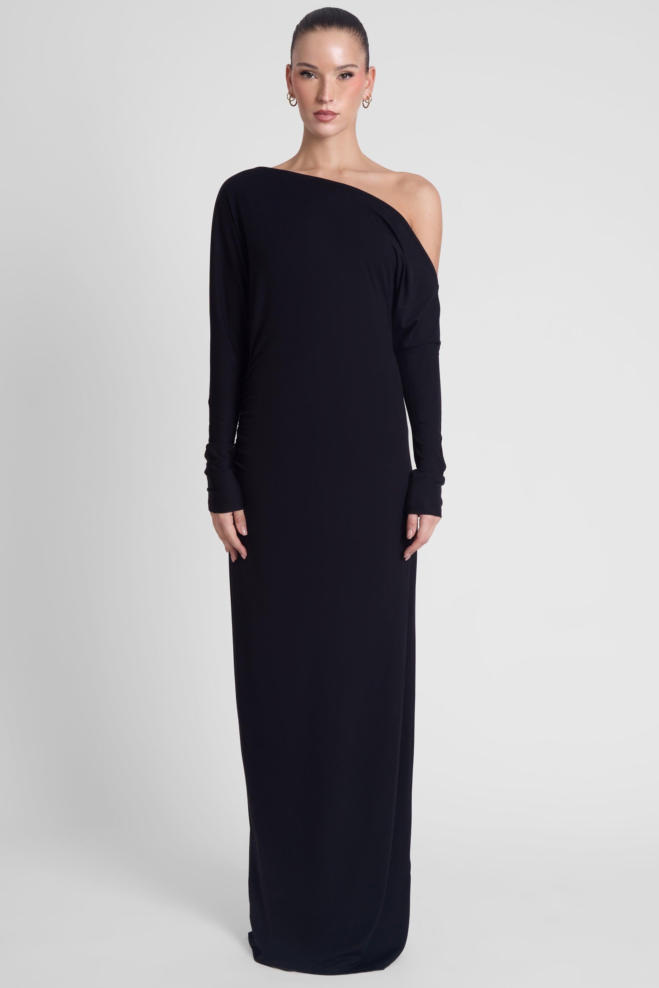 Sola Black Slouchy Jersey Maxi Dress ICYBOO