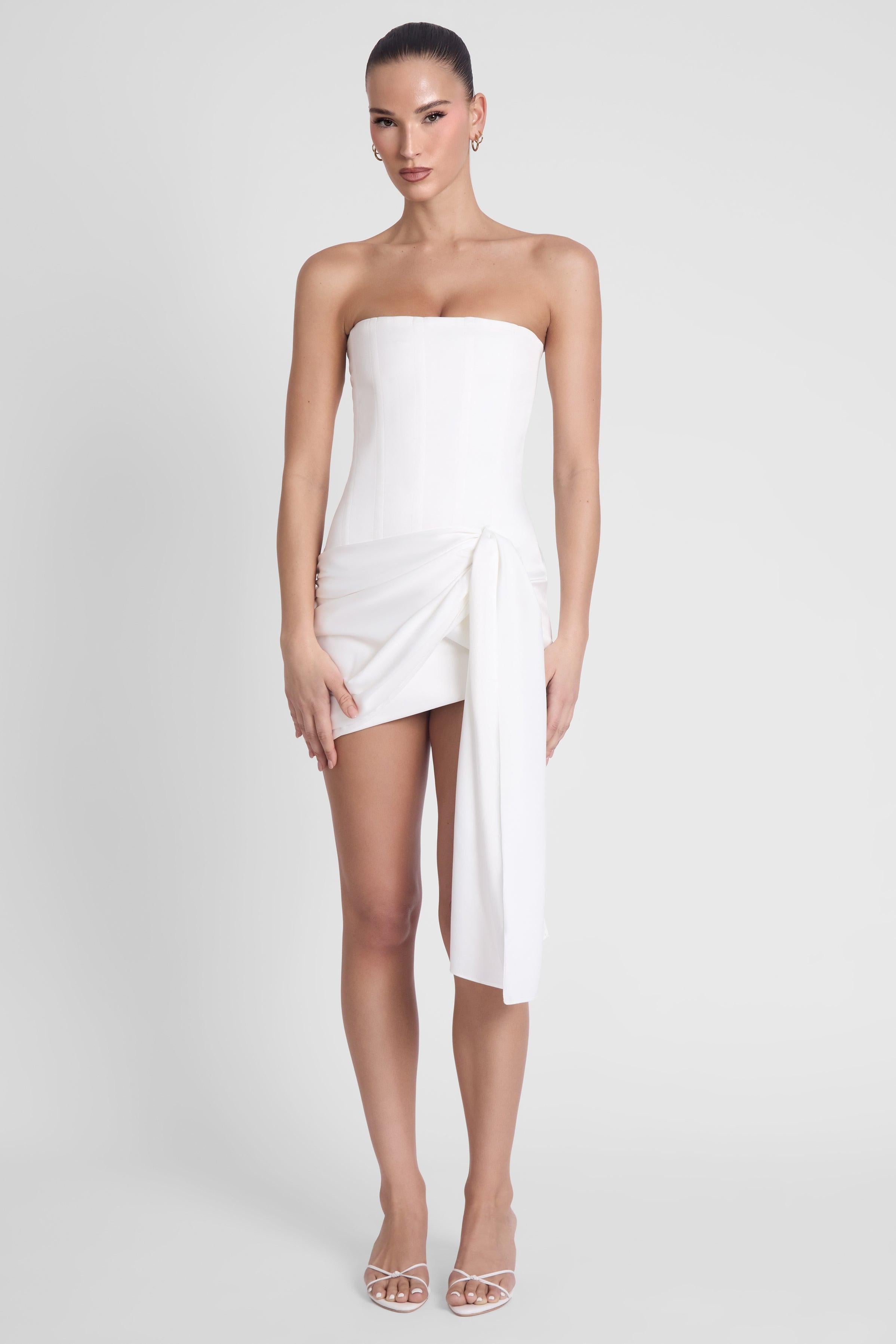 Solara White Satin Corset Dress ICYBOO