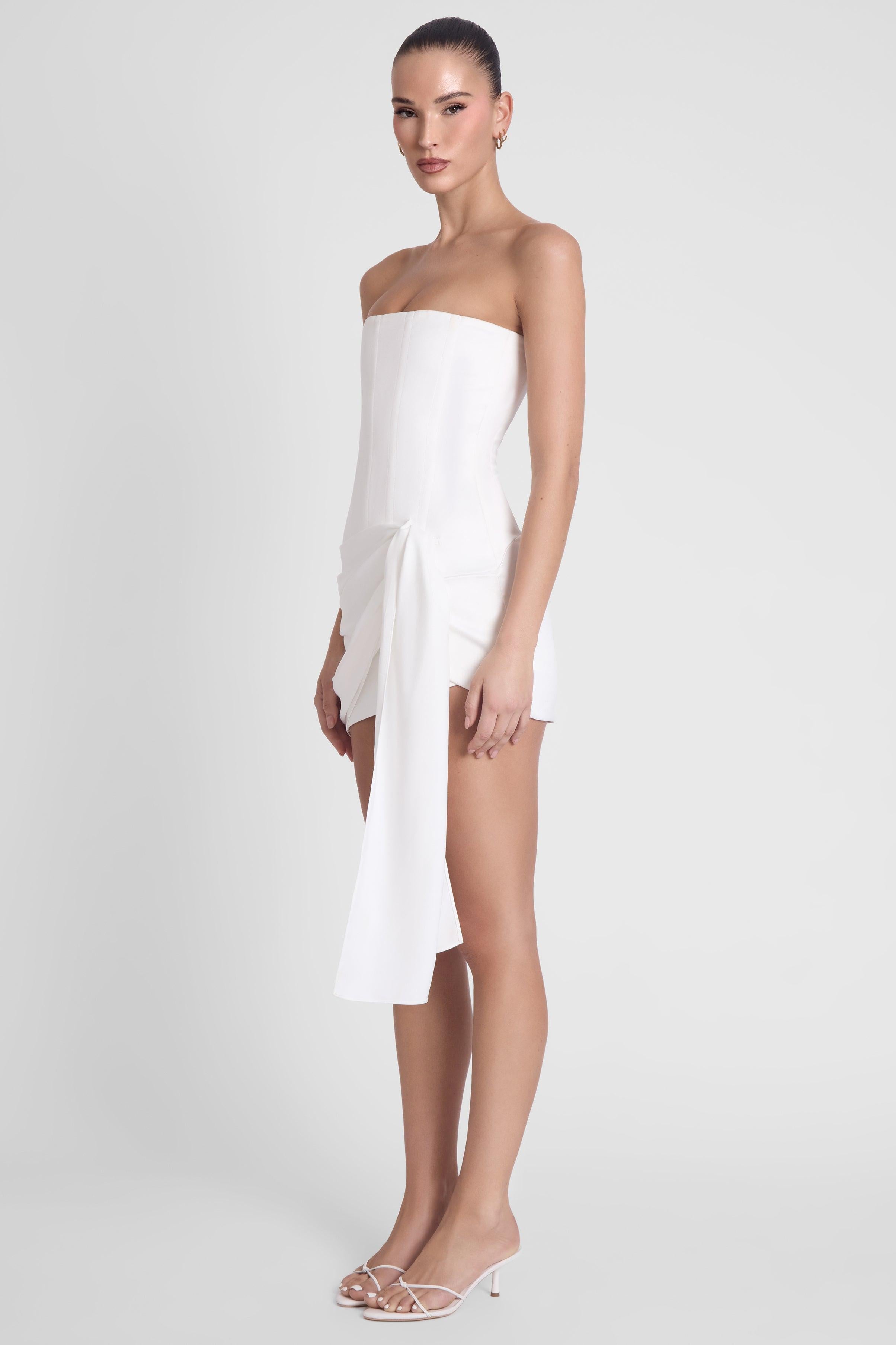 Solara White Satin Corset Dress ICYBOO