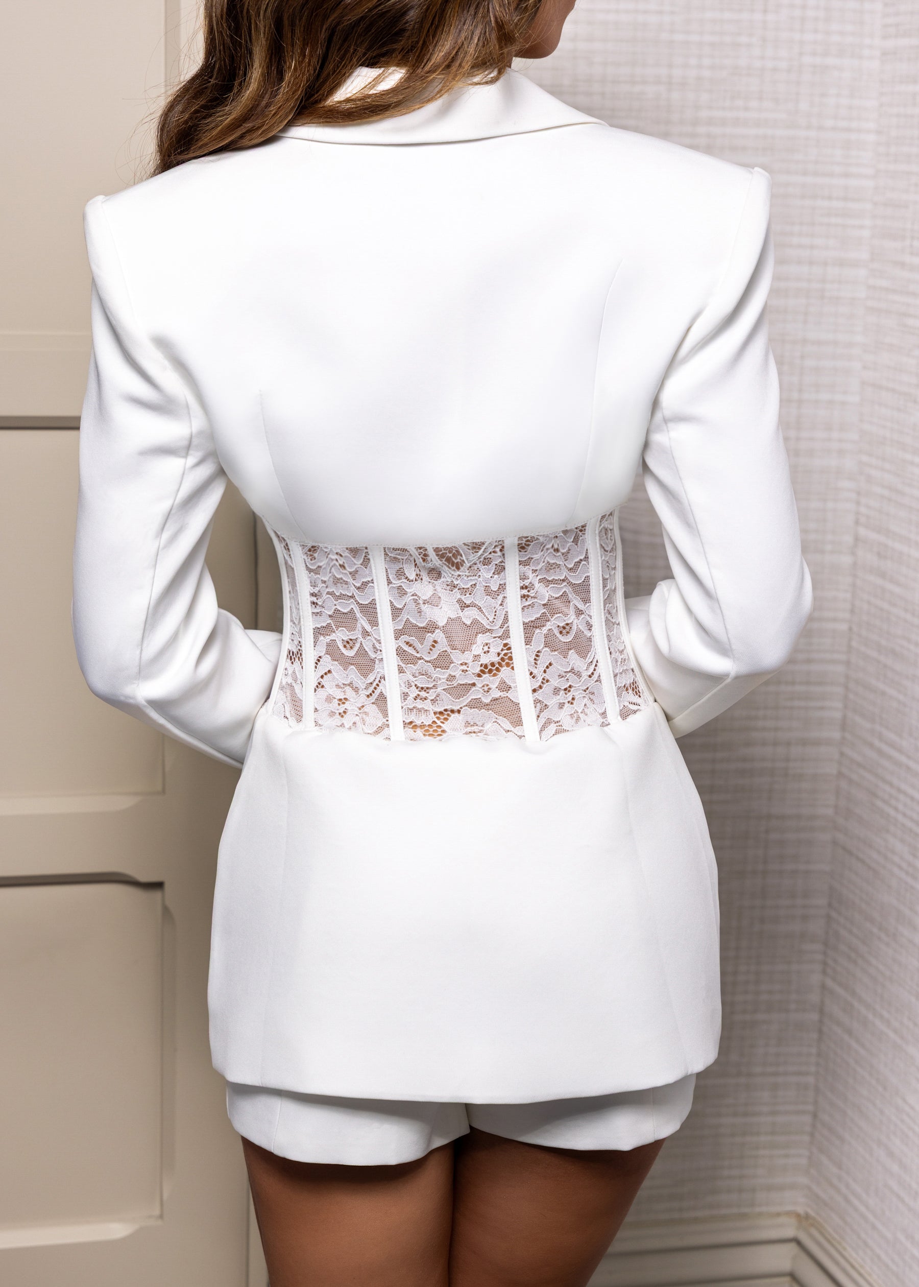 White Lace Blazer Two-Piece Set - Unspoken Secrets
