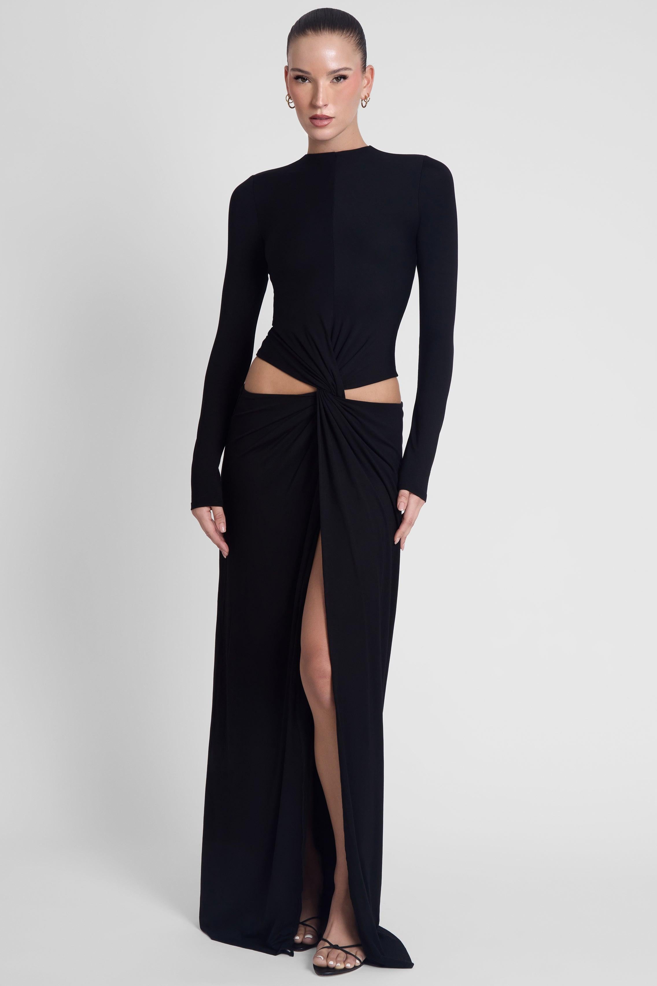 Vacanza Black Draped Gown ICYBOO