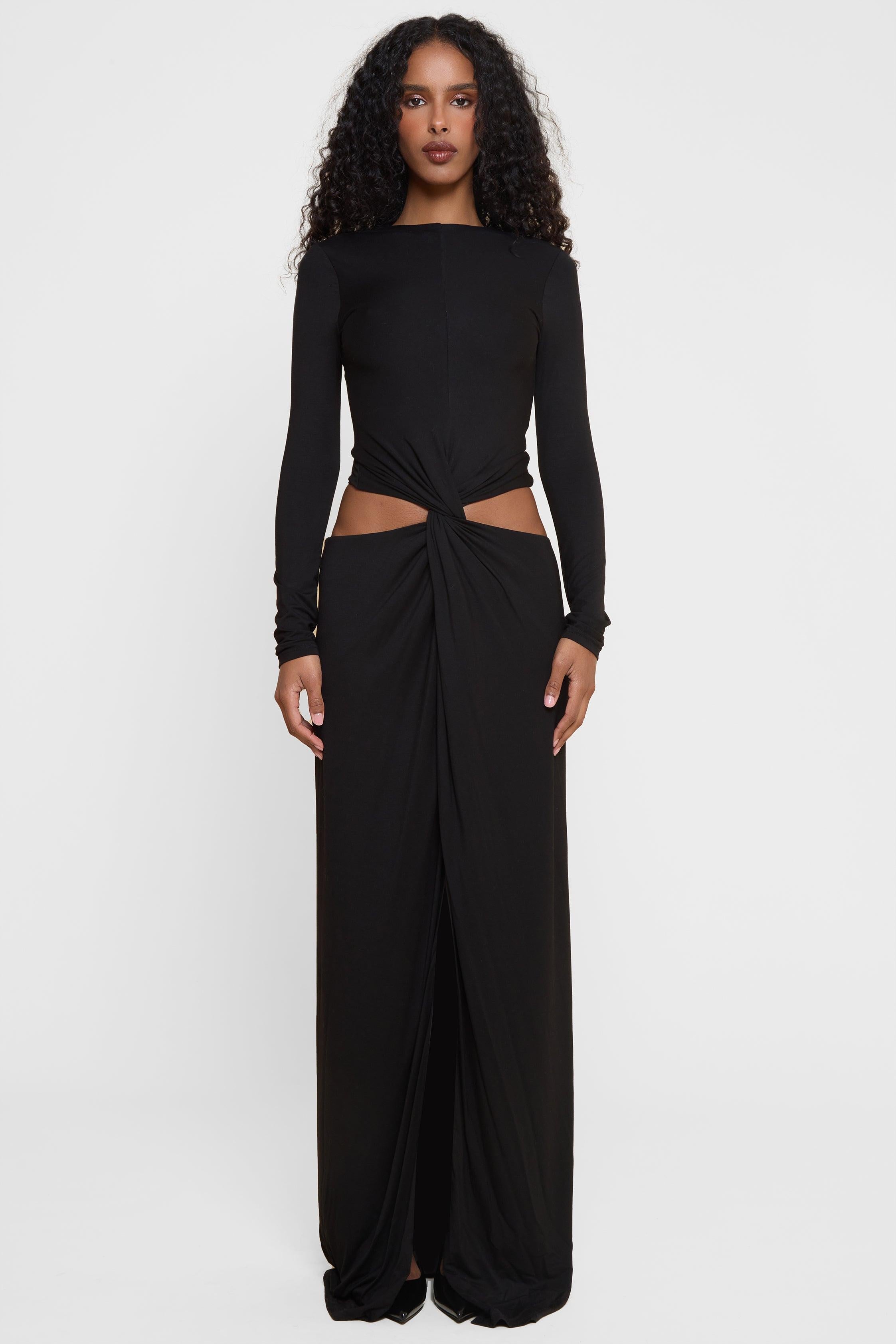 Vacanza Black Draped Gown ICYBOO