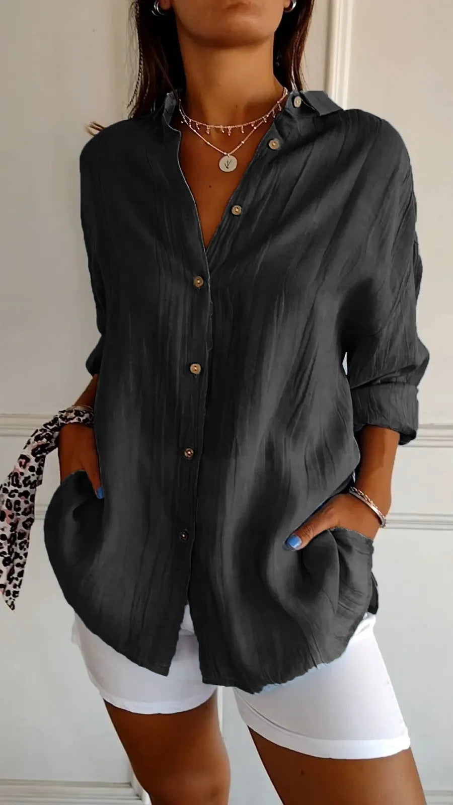 Pleated Elegant Midi Casual Shirt Dress - ICYBOO