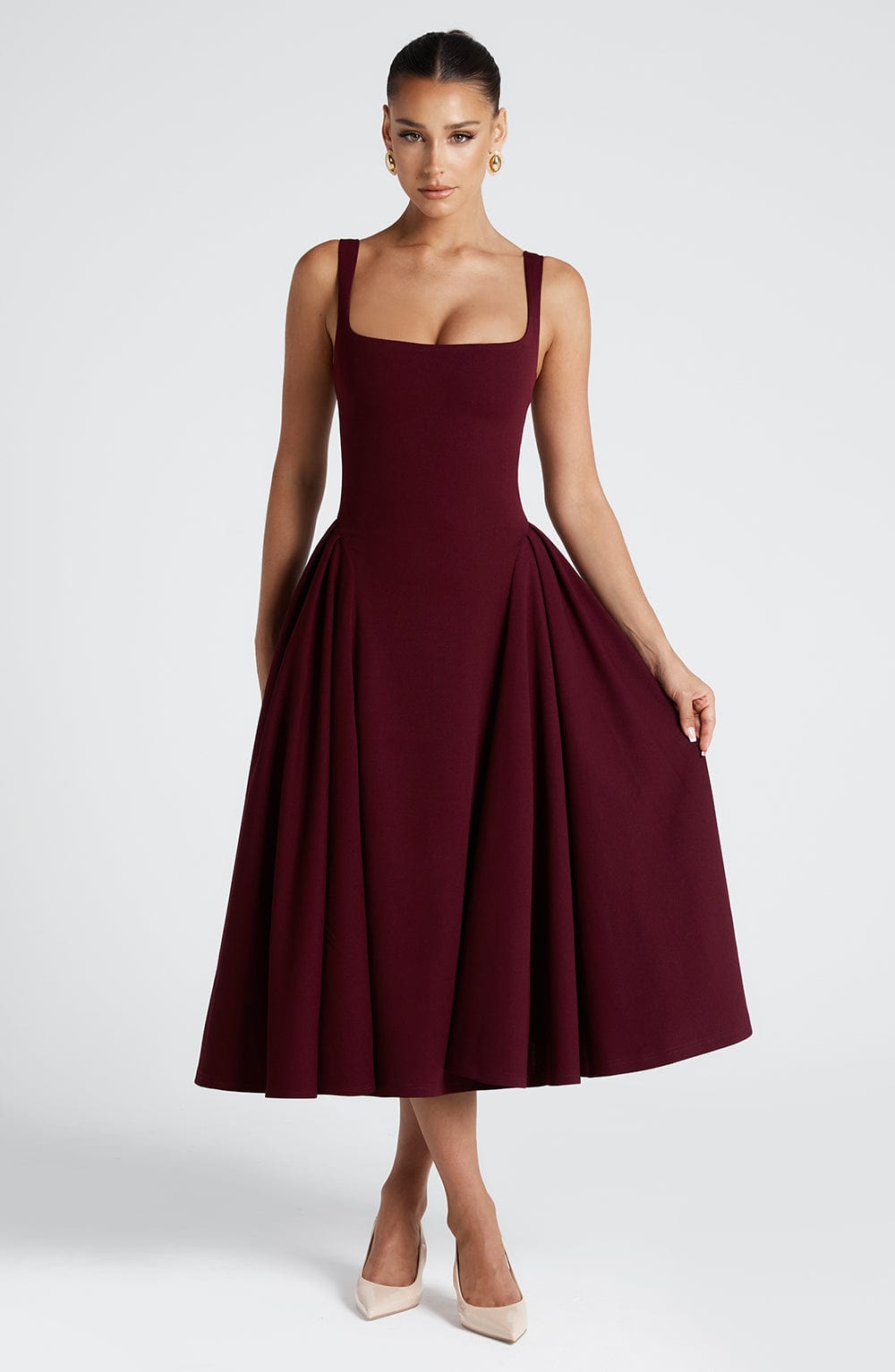 Betty Cherry Lacquer Midi Dress