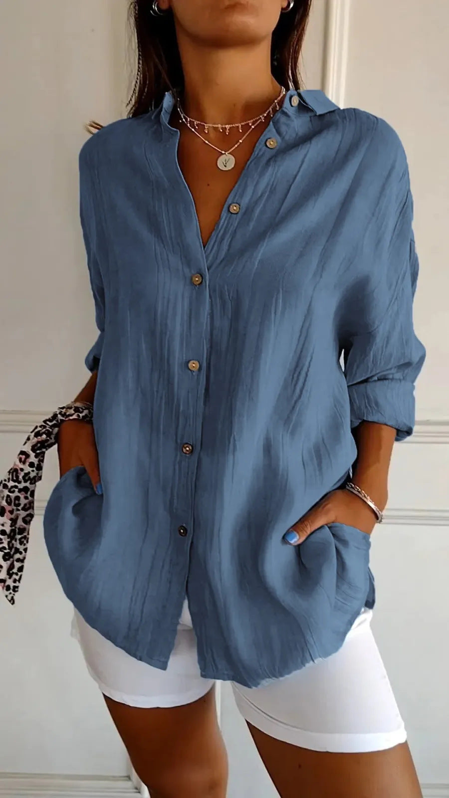 Pleated Elegant Midi Casual Shirt Dress - ICYBOO