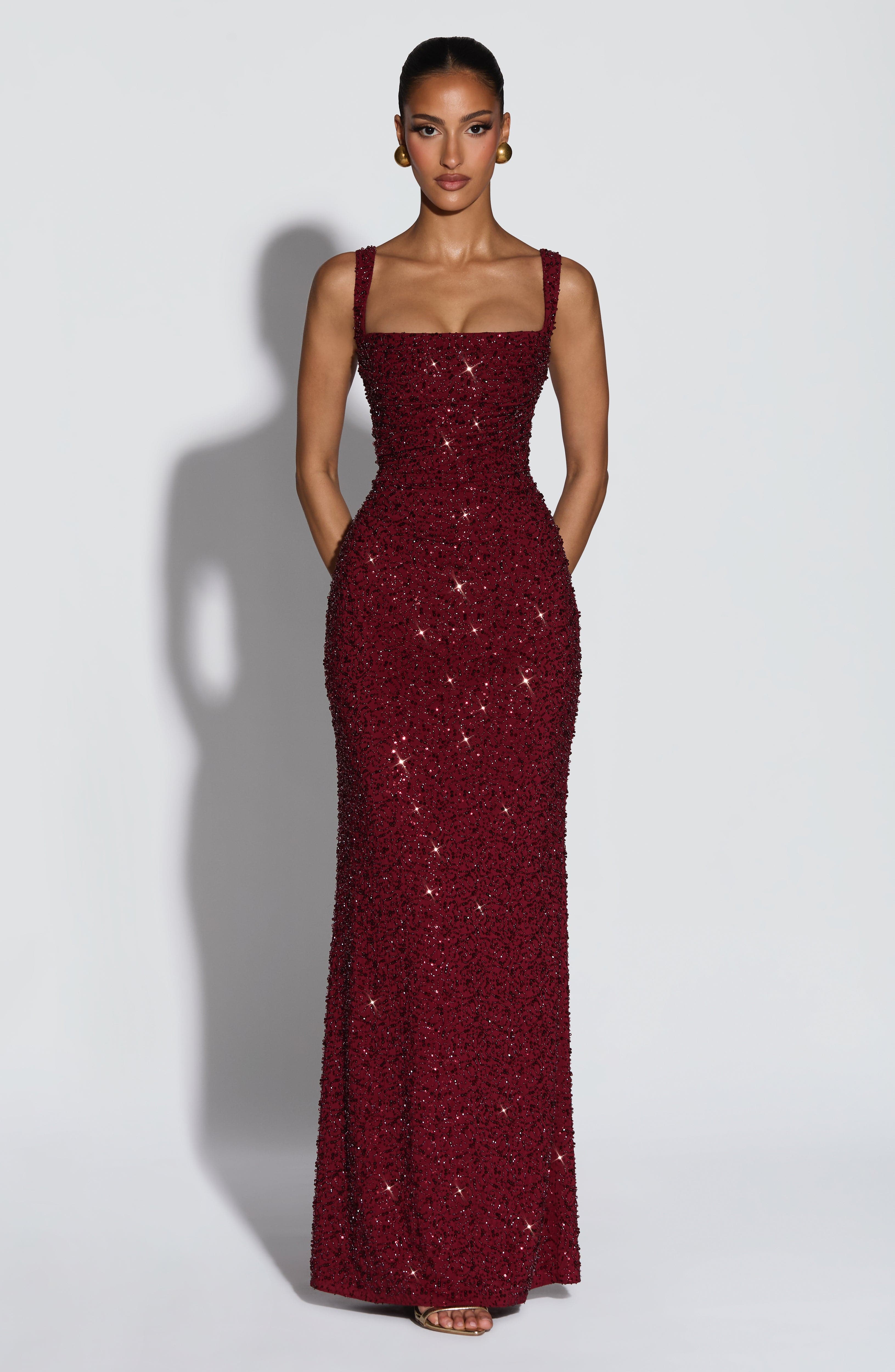 Calanthe Maxi Dress - Burgundy Sparkle ICYBOO