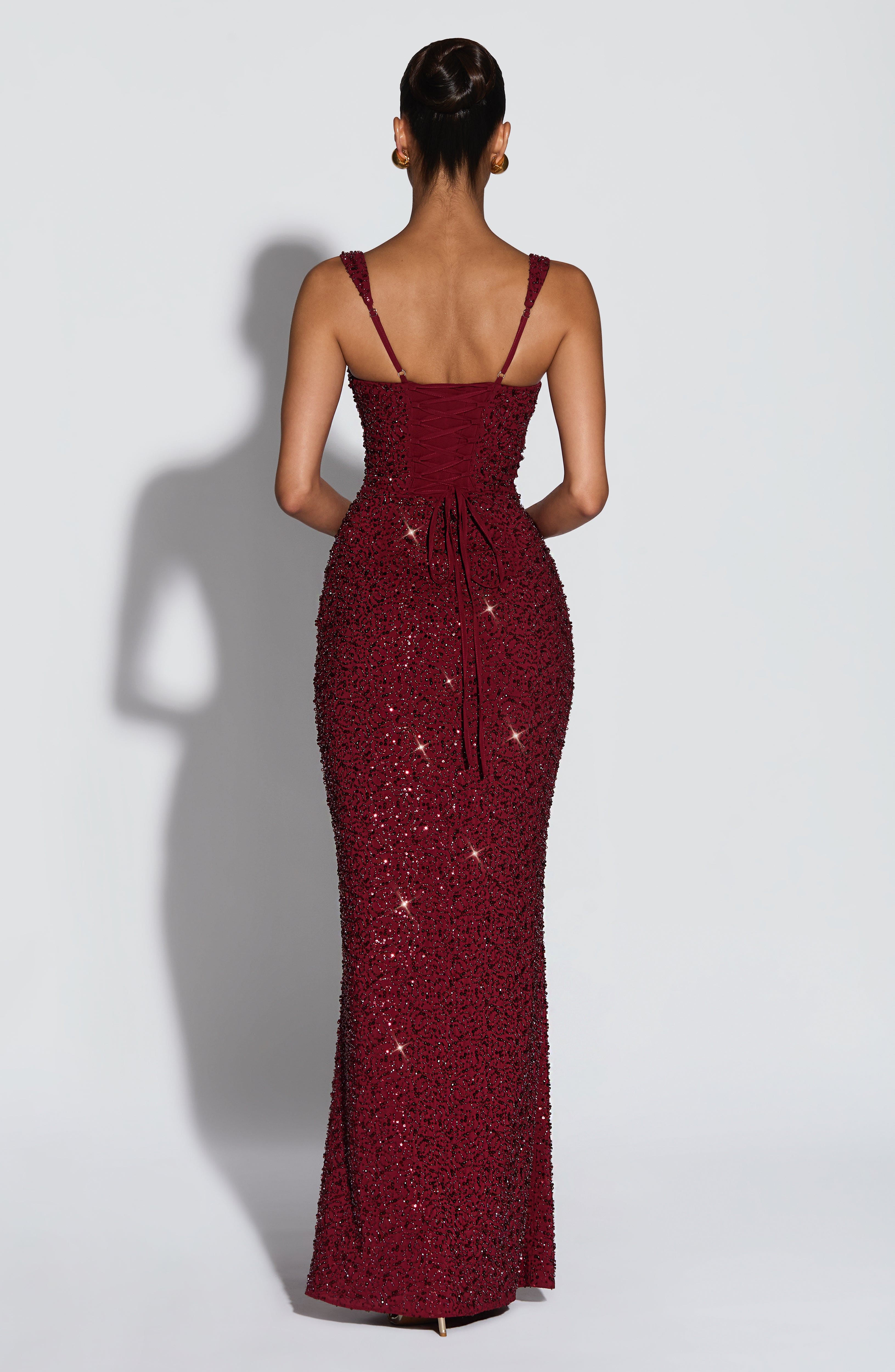 Calanthe Maxi Dress - Burgundy Sparkle ICYBOO