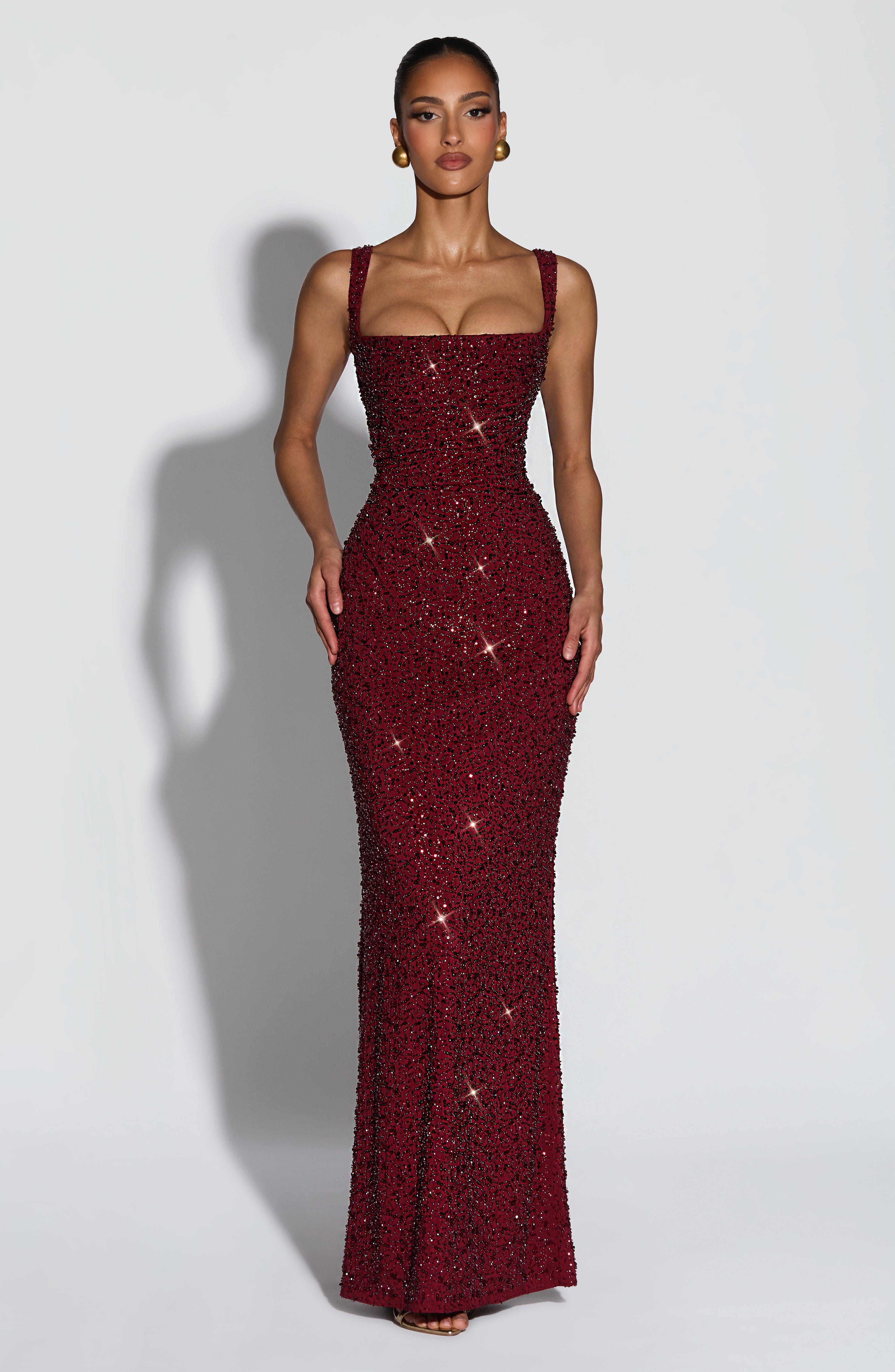Calanthe Maxi Dress - Burgundy Sparkle ICYBOO