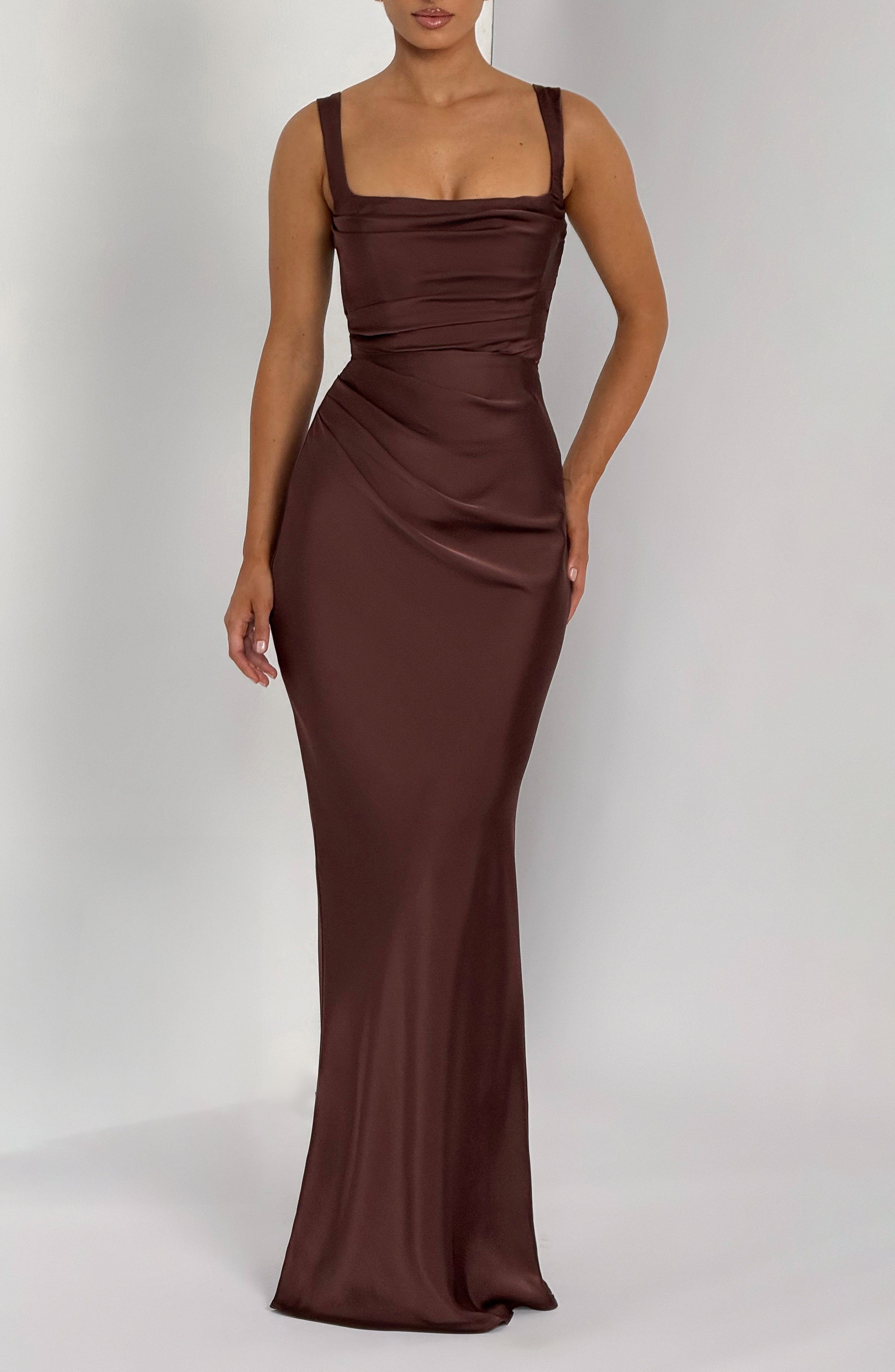 Calanthe Plum Brown Maxi Dress