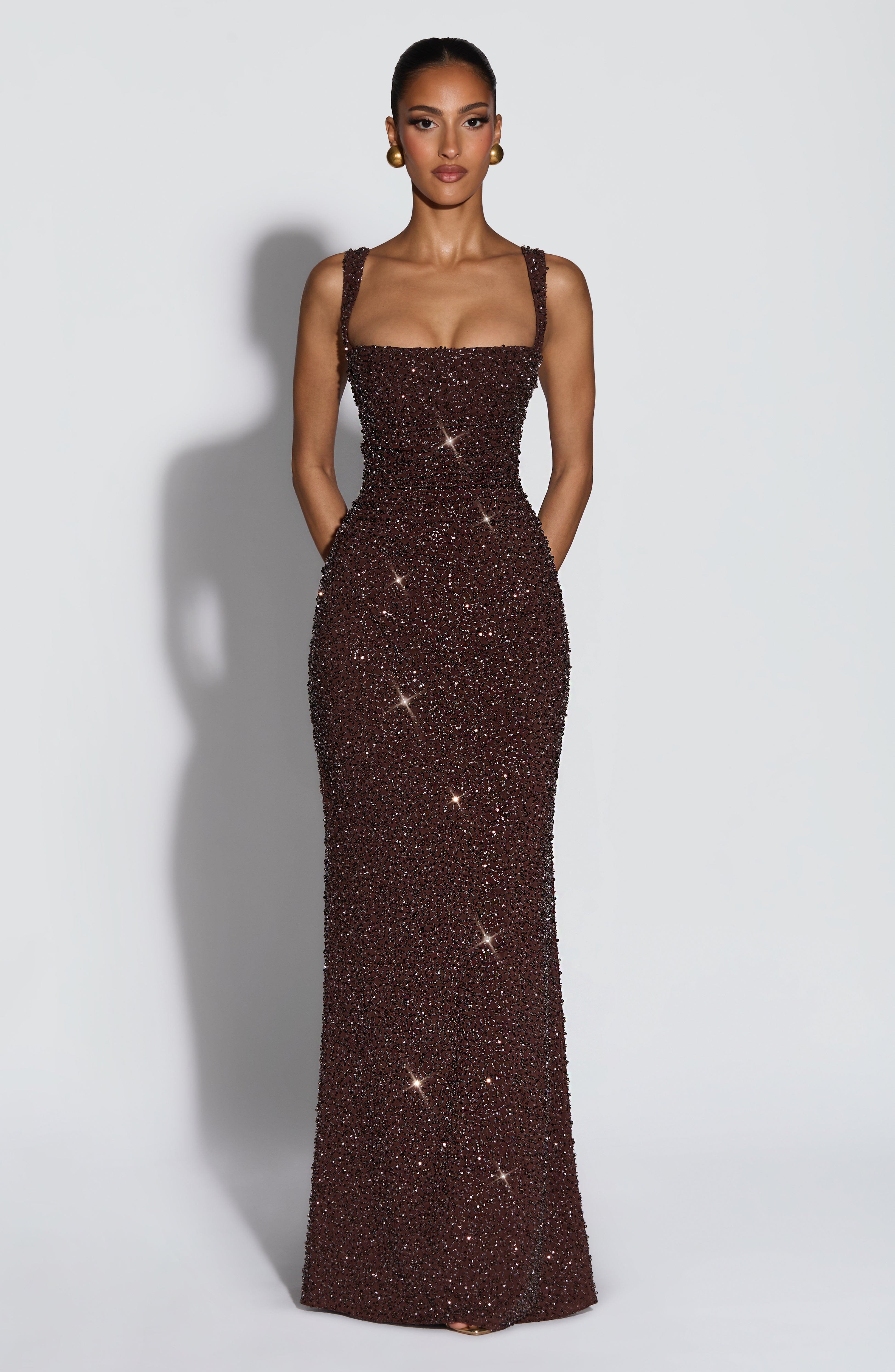 Calanthe Maxi Dress - Plum Brown Sparkle ICYBOO