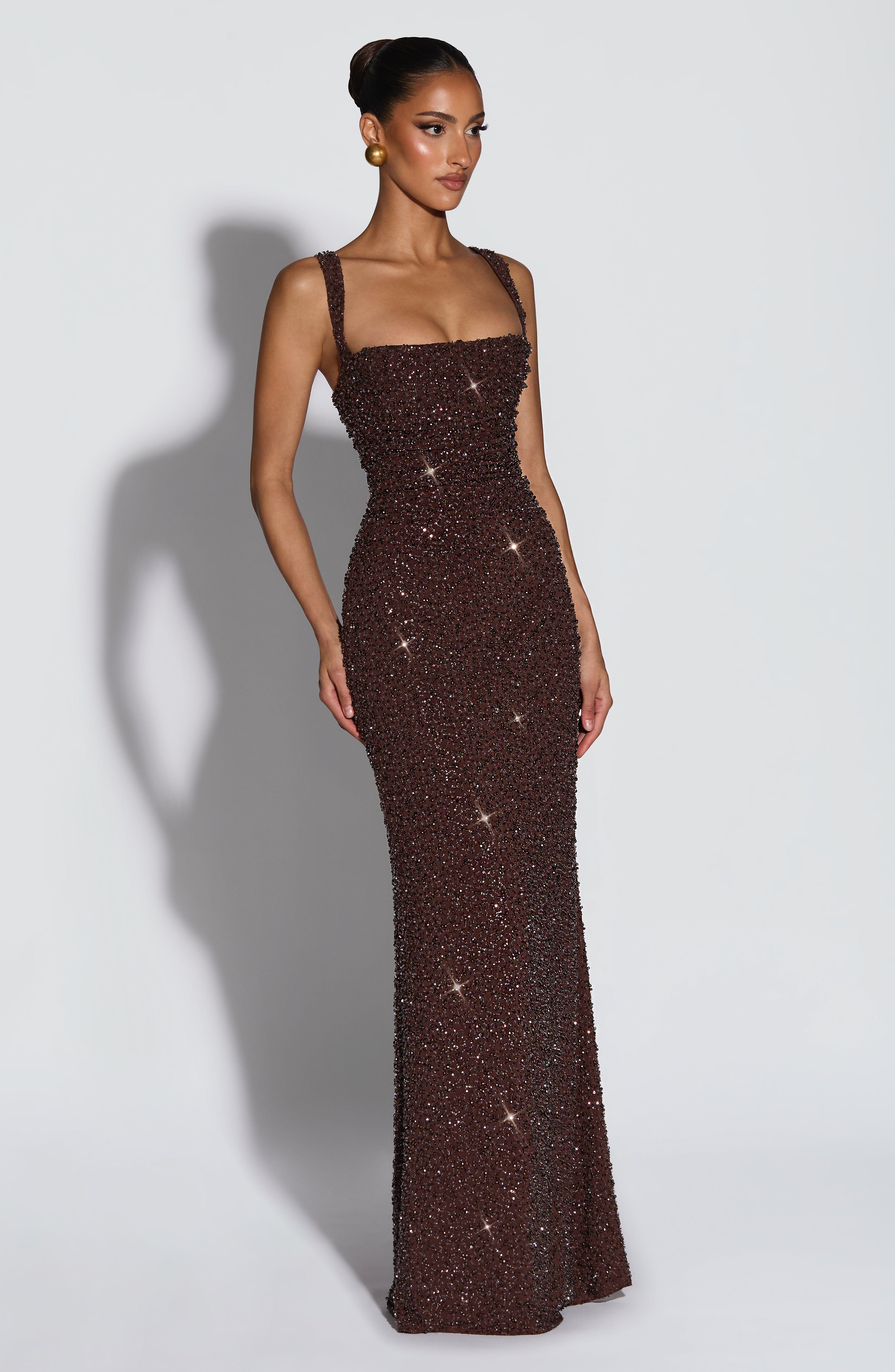 Calanthe Maxi Dress - Plum Brown Sparkle ICYBOO