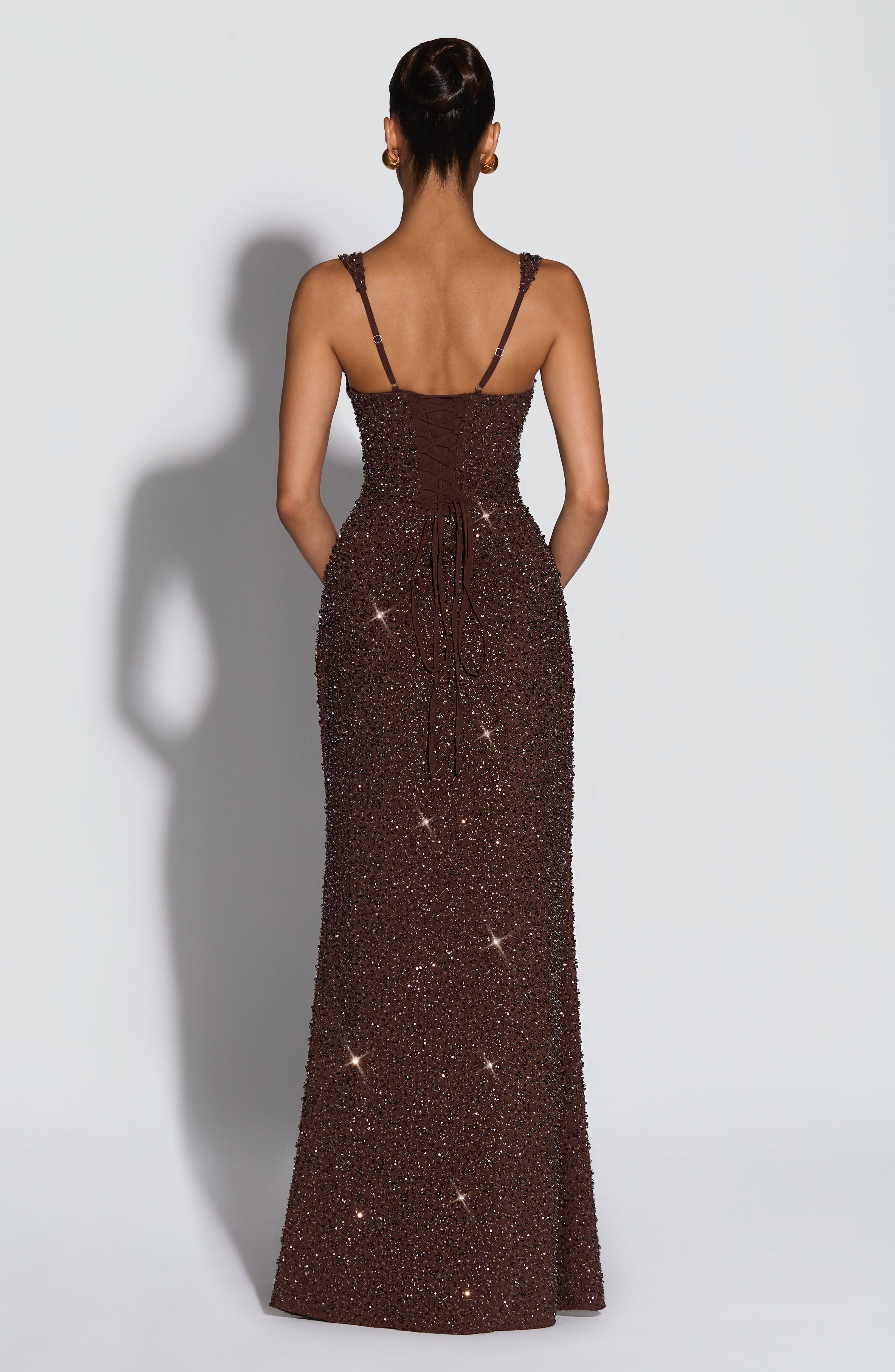 Calanthe Maxi Dress - Plum Brown Sparkle ICYBOO