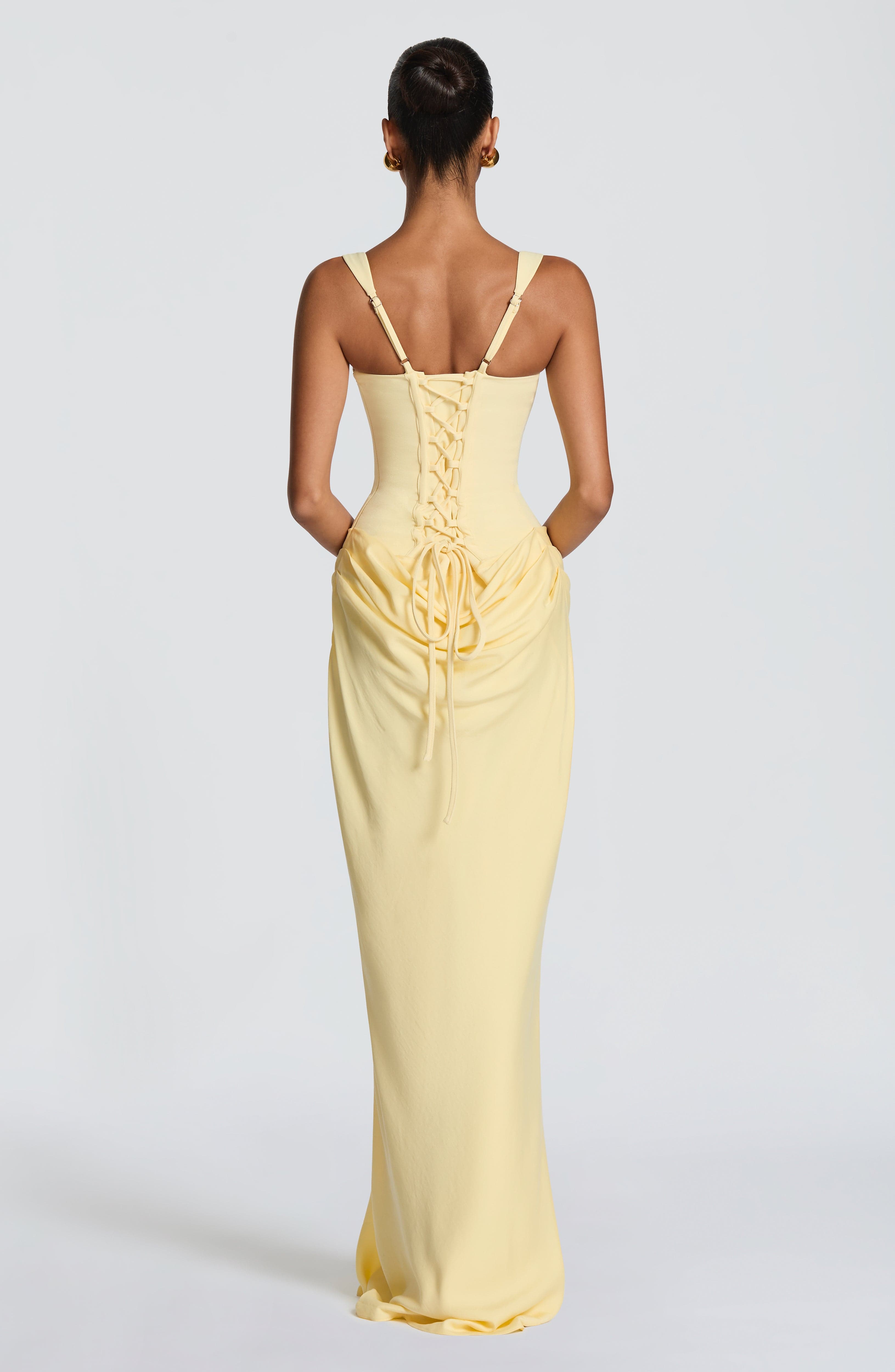 Cornelia Maxi Dress - Lemon Crepe Lace-Up - ICYBOO