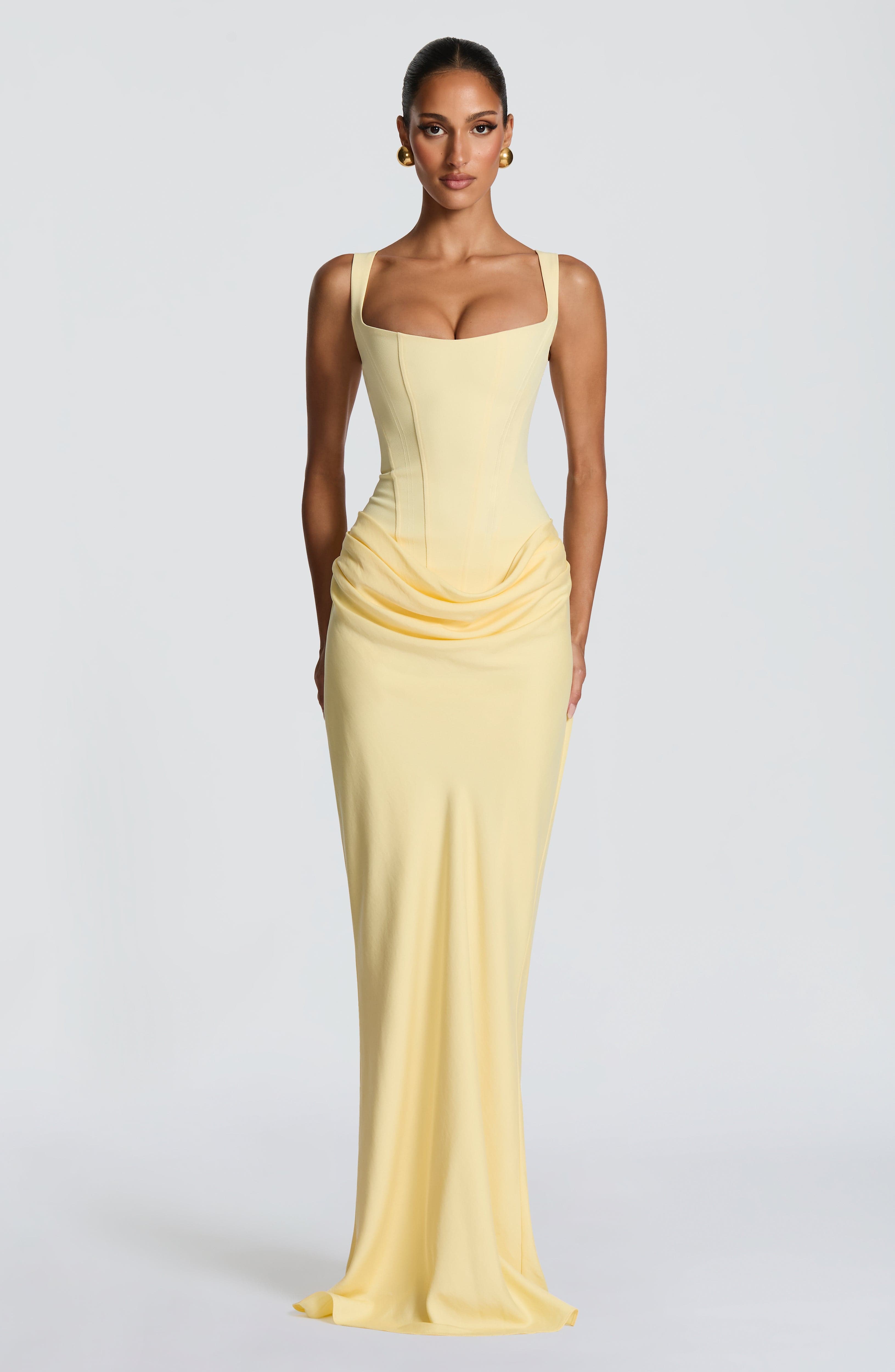 Cornelia Maxi Dress - Lemon Crepe Lace-Up - ICYBOO