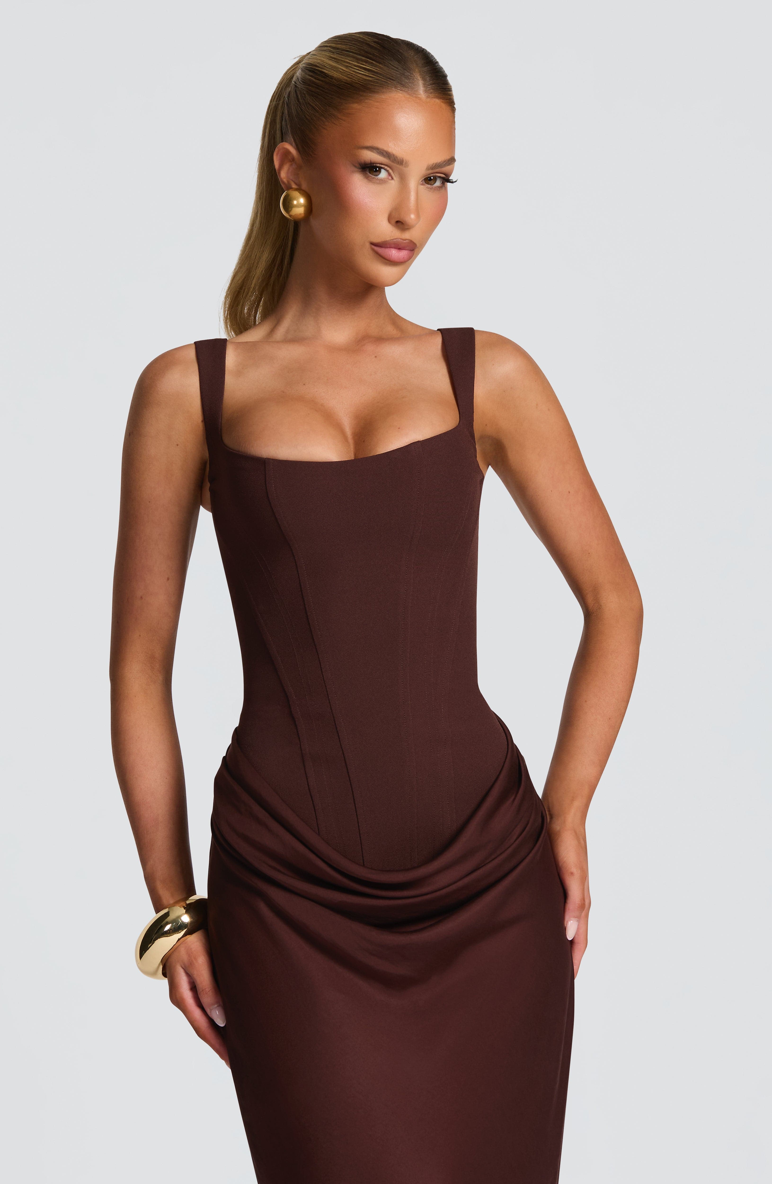 Cornelia Maxi Dress - Plum Brown ICYBOO