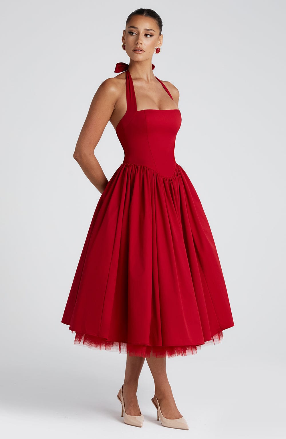 Cressida Red Midi Dress - ICYBOO