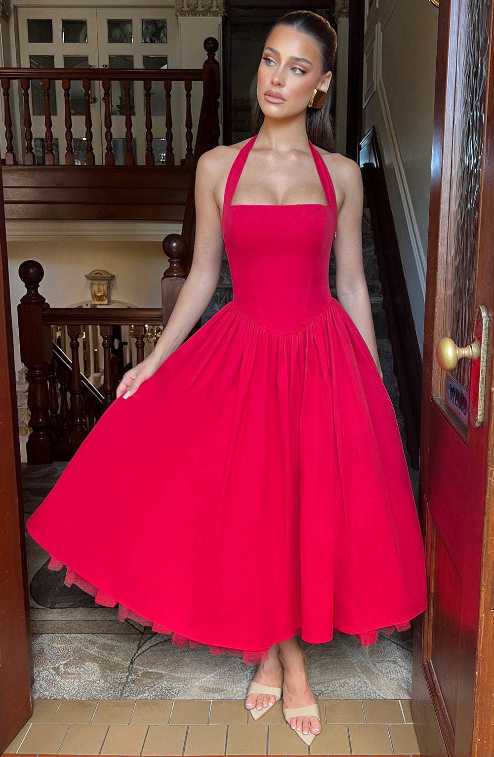Cressida Red Midi Dress - ICYBOO