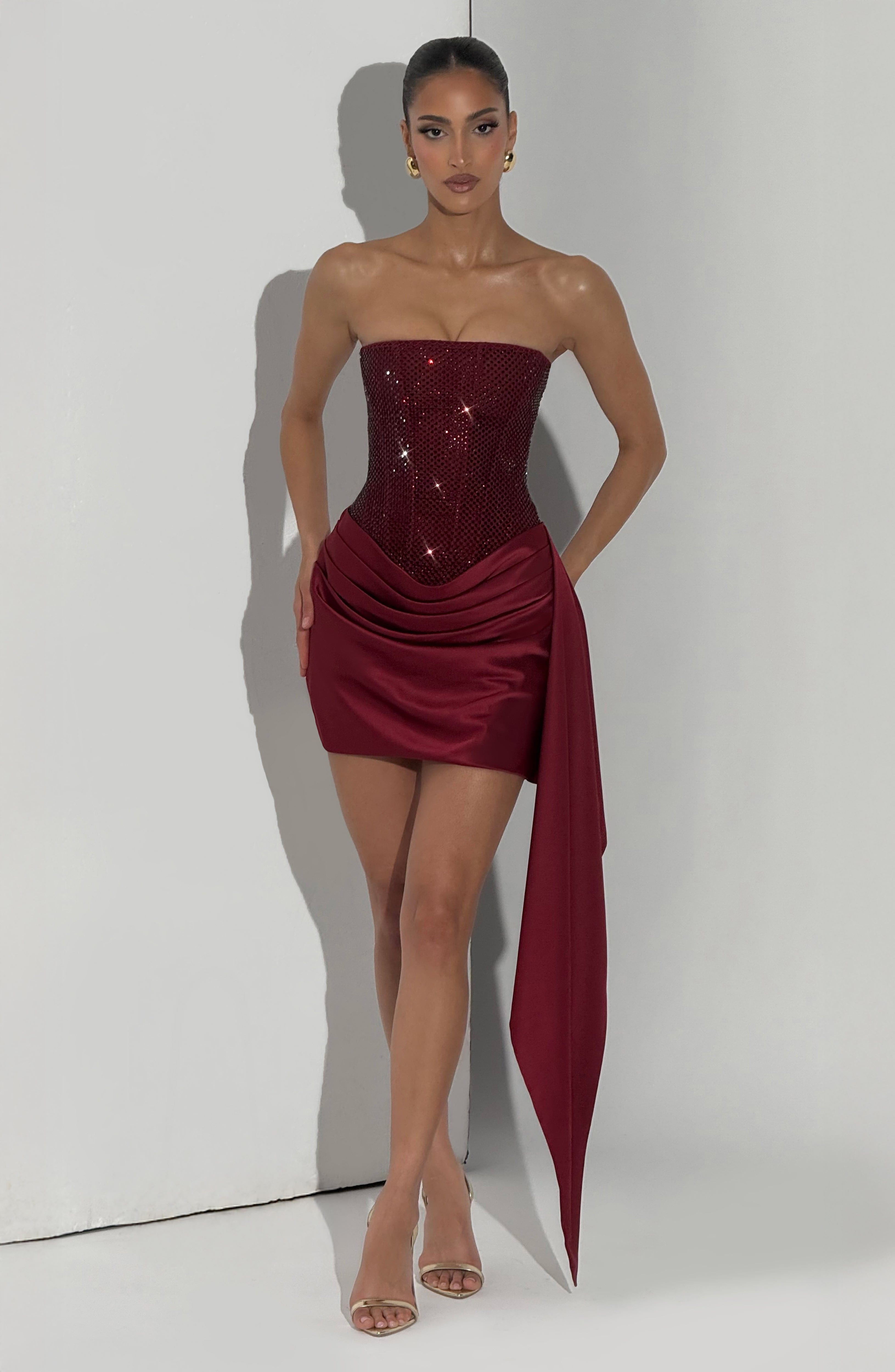 Ebony Mini Dress - Burgundy ICYBOO