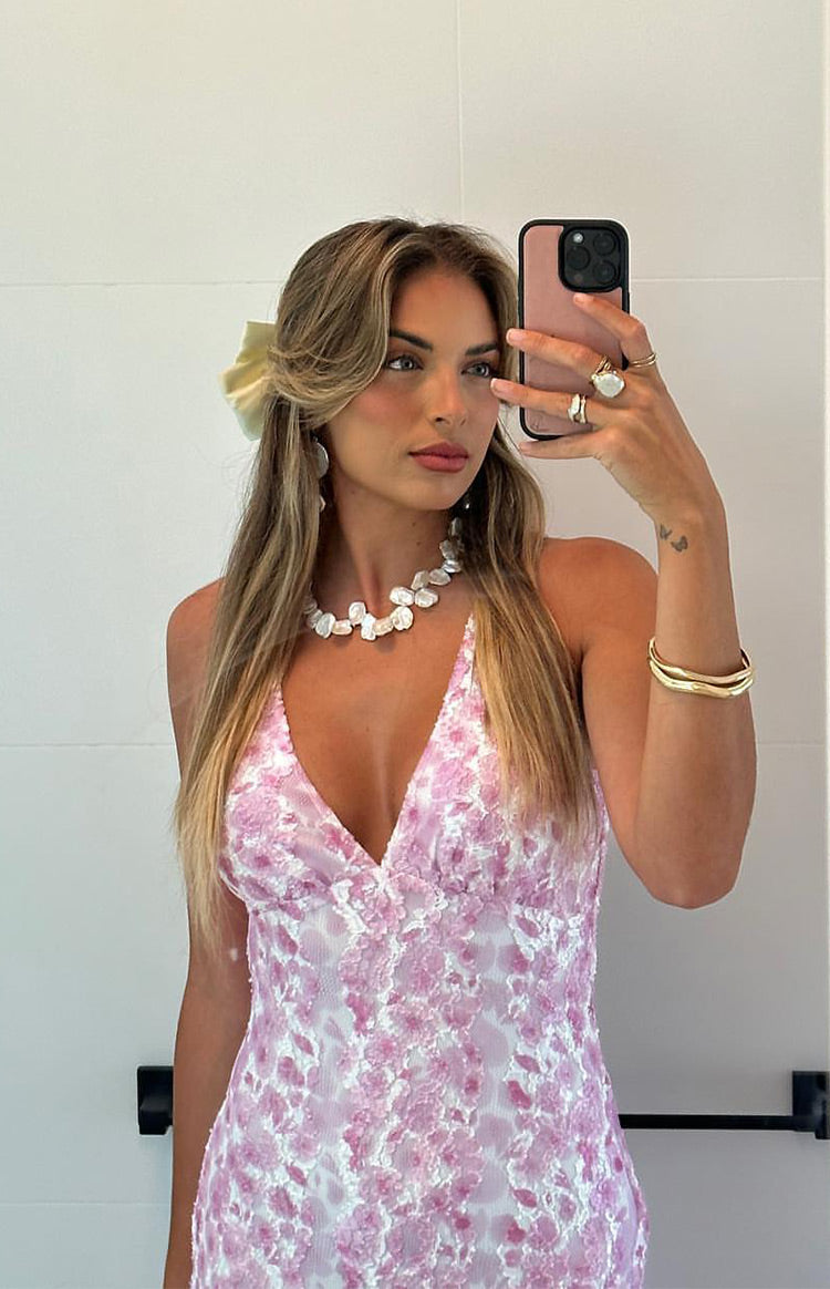 Farida Lace Backless Maxi Wedding Guest Dress - Pink - ICYBOO