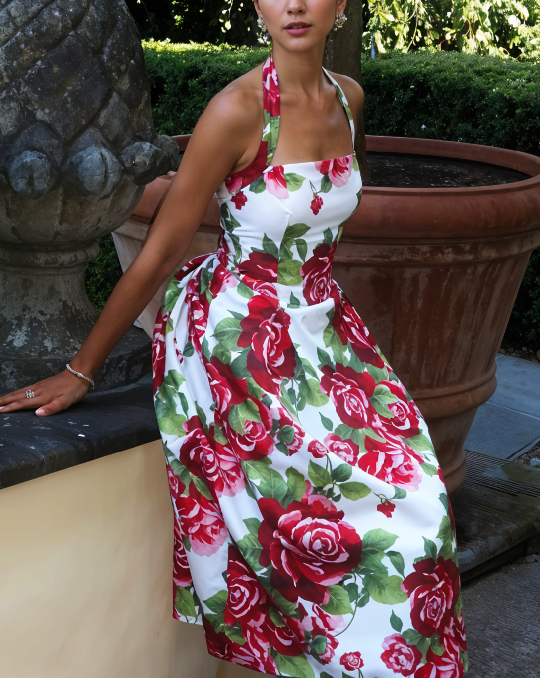 Aulivia Halter Midi Dress in Rose Print ICYBOO