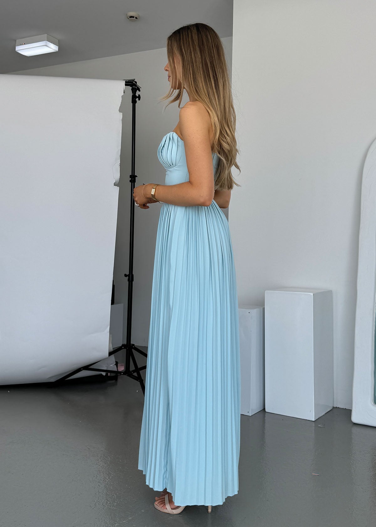 Marcella Pleated Maxi Dress in Ocean Blue ICYBOO