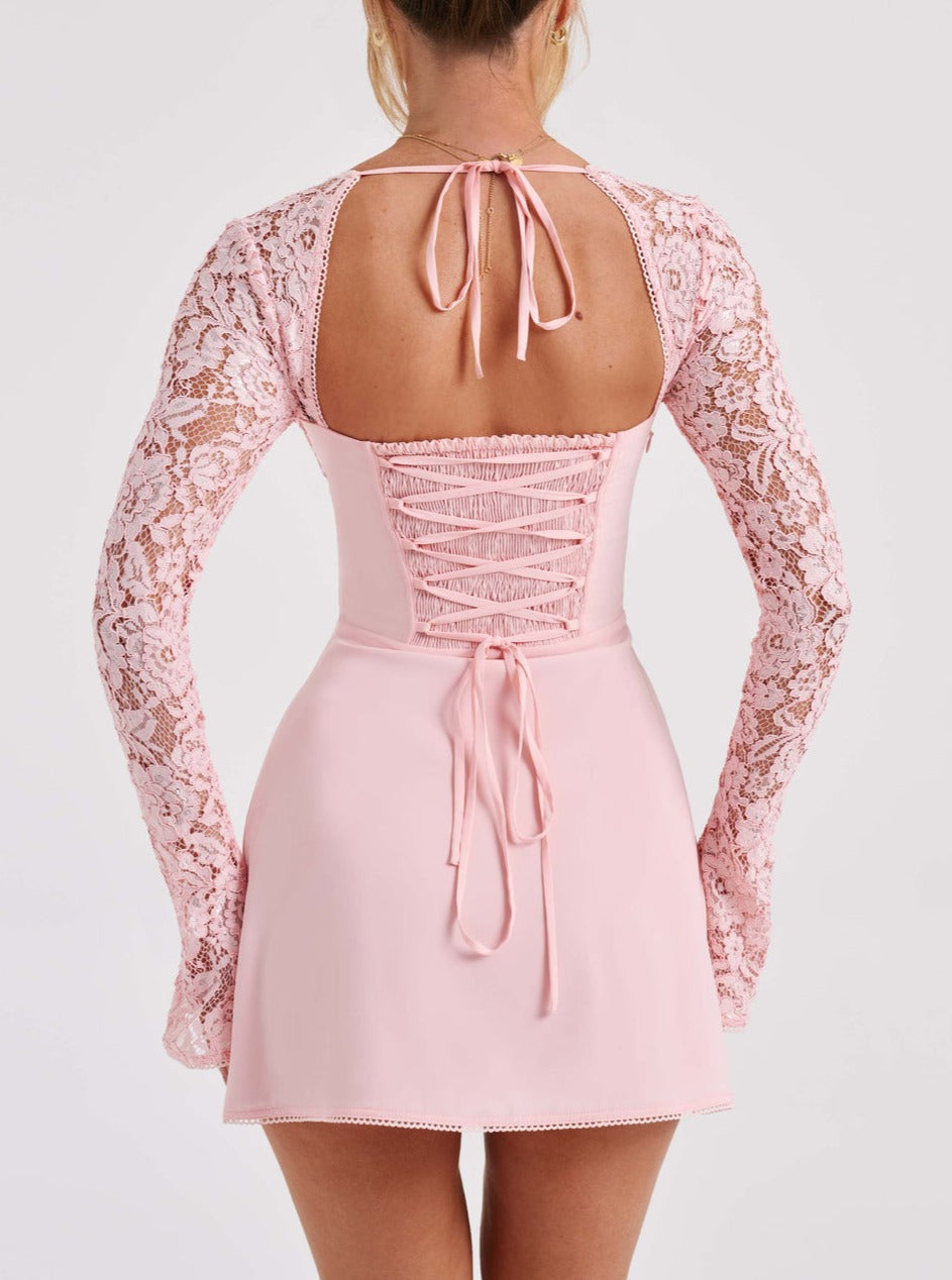 FIONA LACE MINI DRESS IN BABY PINK ICYBOO
