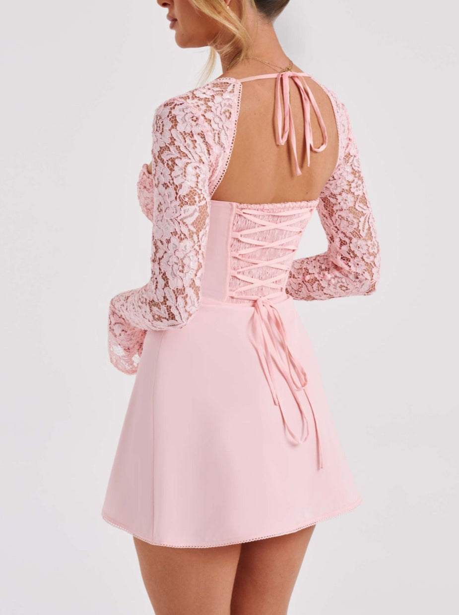 FIONA LACE MINI DRESS IN BABY PINK ICYBOO