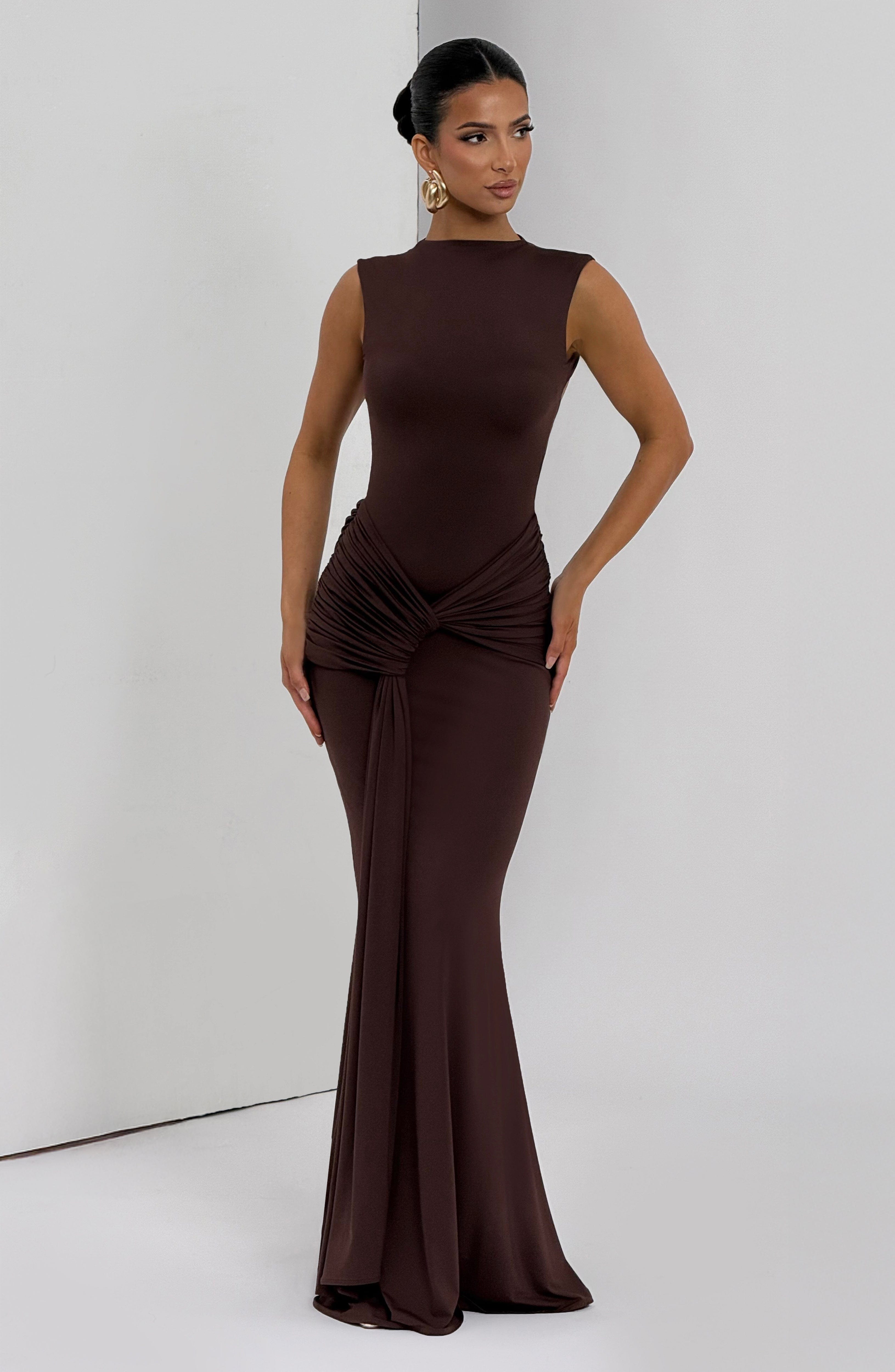Lorenza Plum Brown Maxi Dress