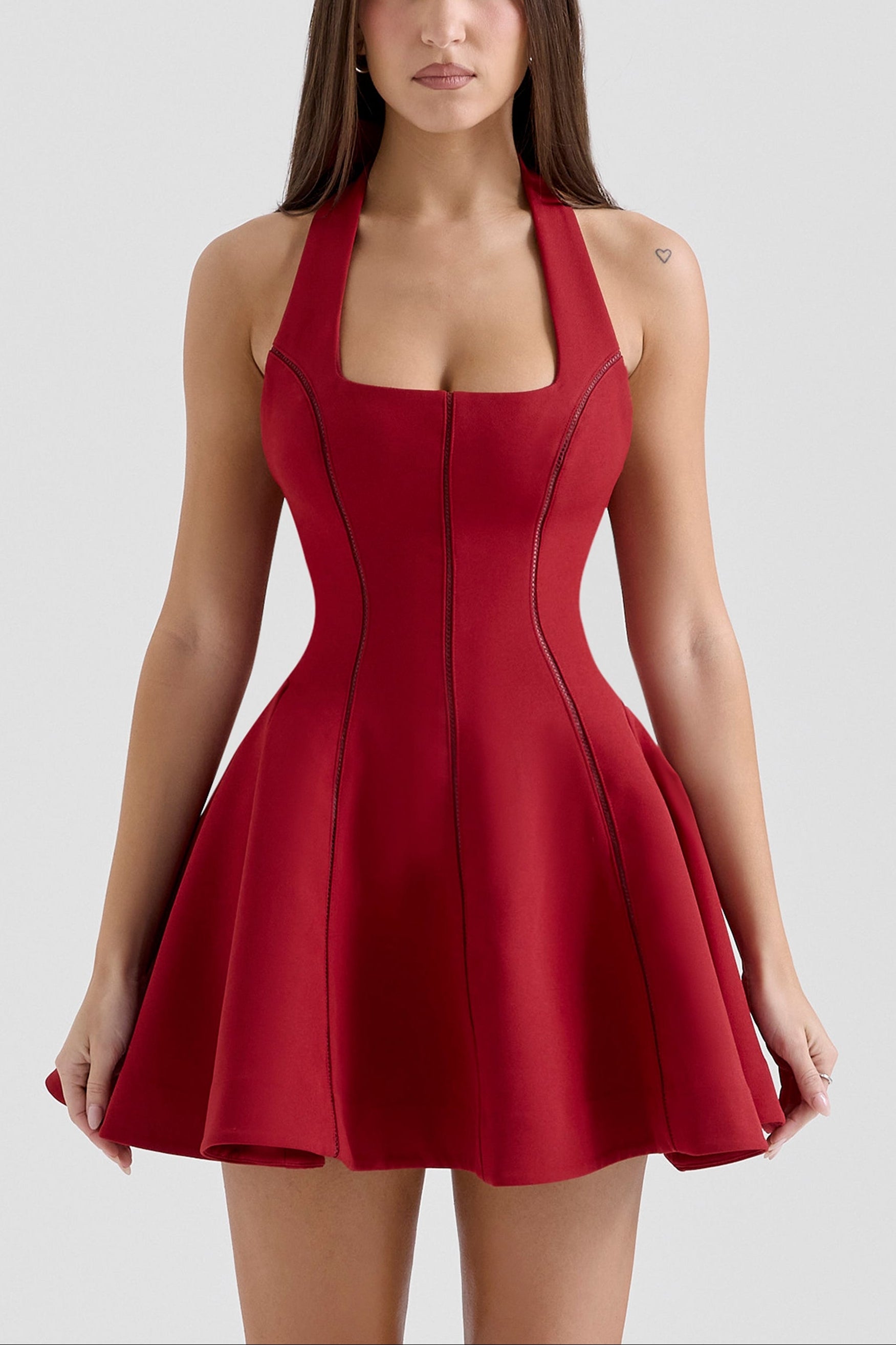 Venesa red halter neck mini dress ICYBOO