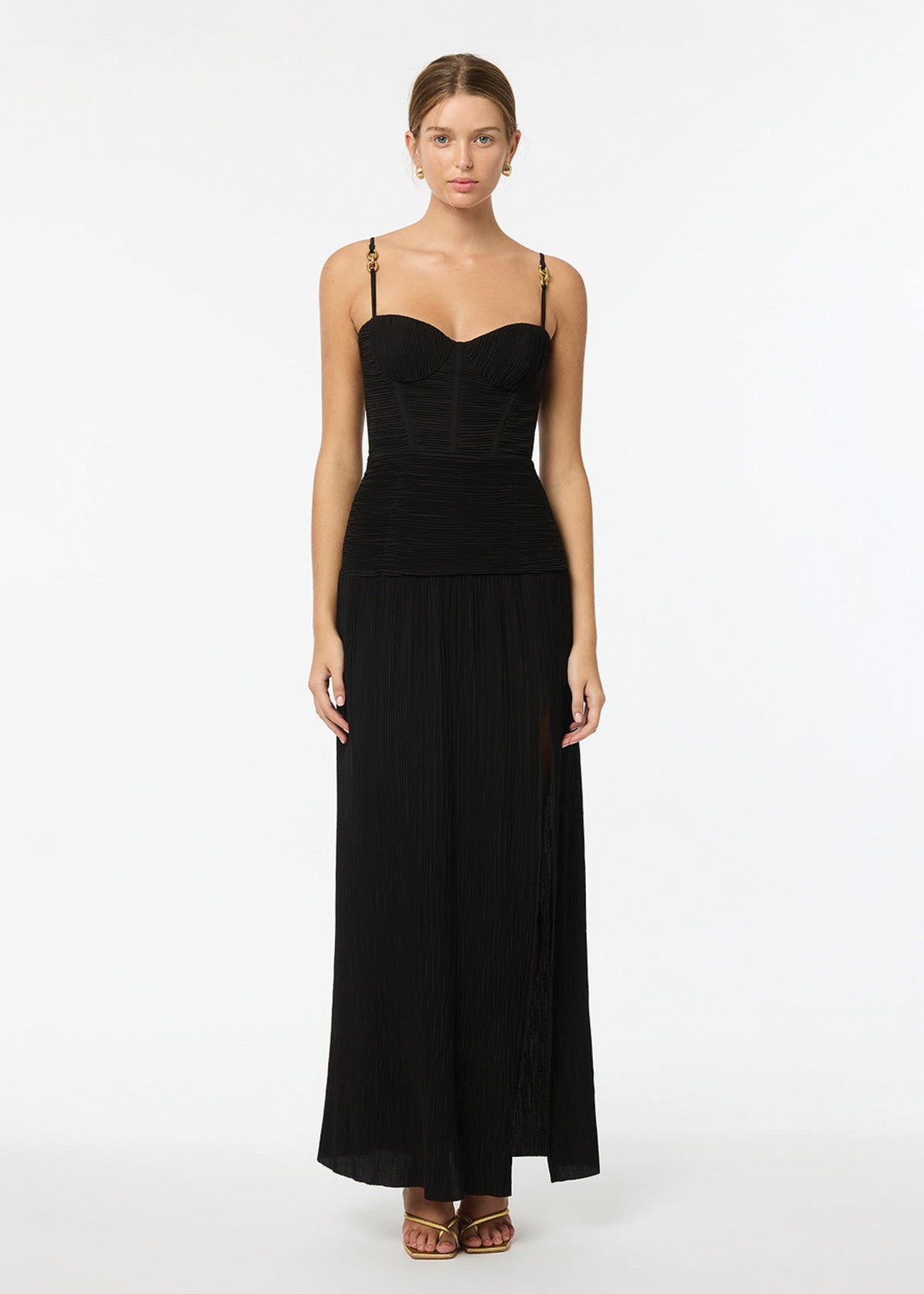 Double Time Pleat Dress in Black ICYBOO