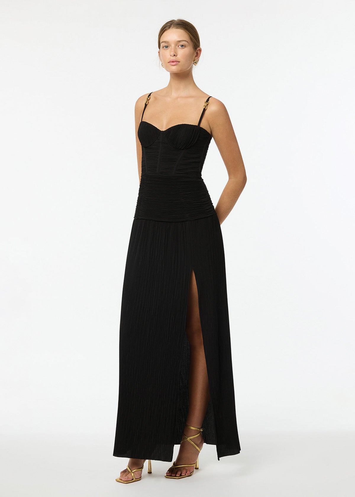 Double Time Pleat Dress in Black ICYBOO