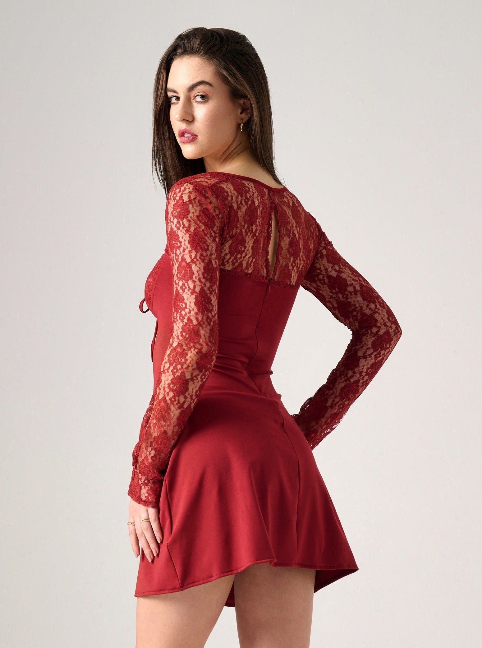 JENNICA LACED UP A LINE MINI DRESS ICYBOO