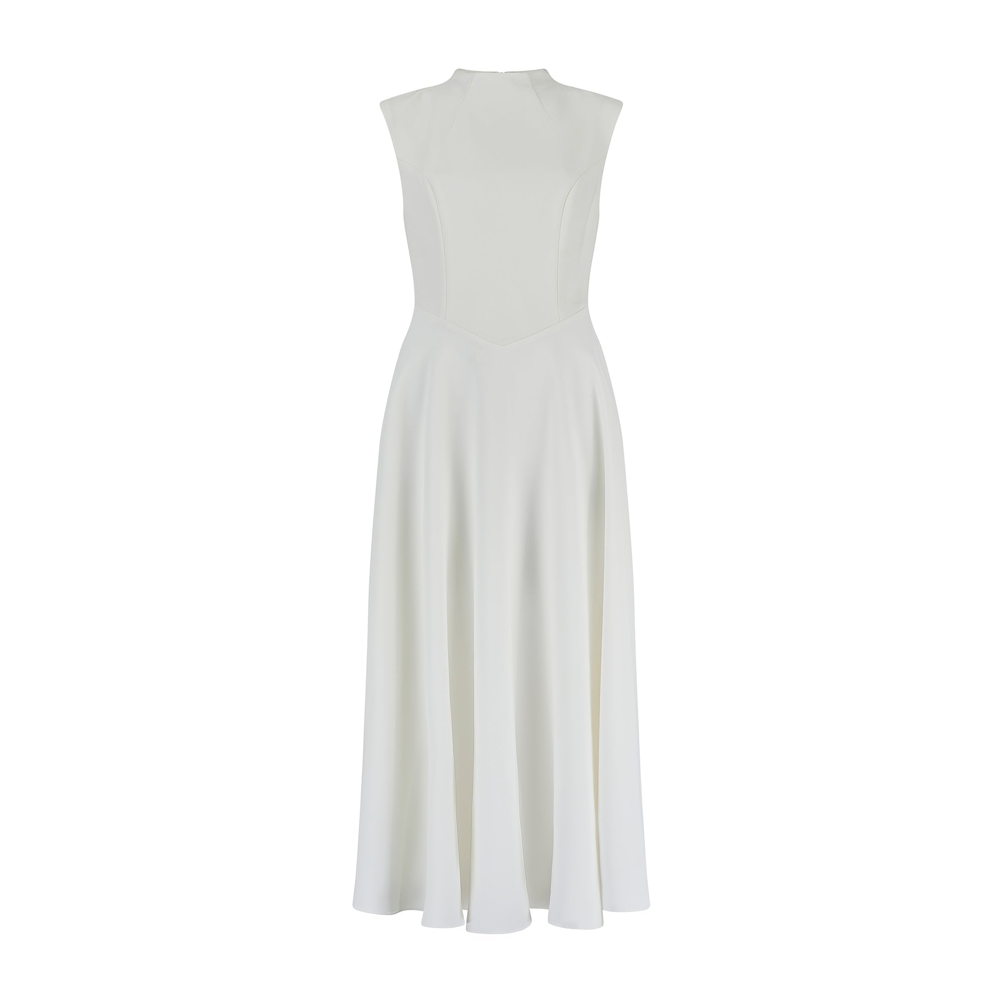 Aimee's V-Shaped Sleeveless Midi Party Dress - White - ICYBOO