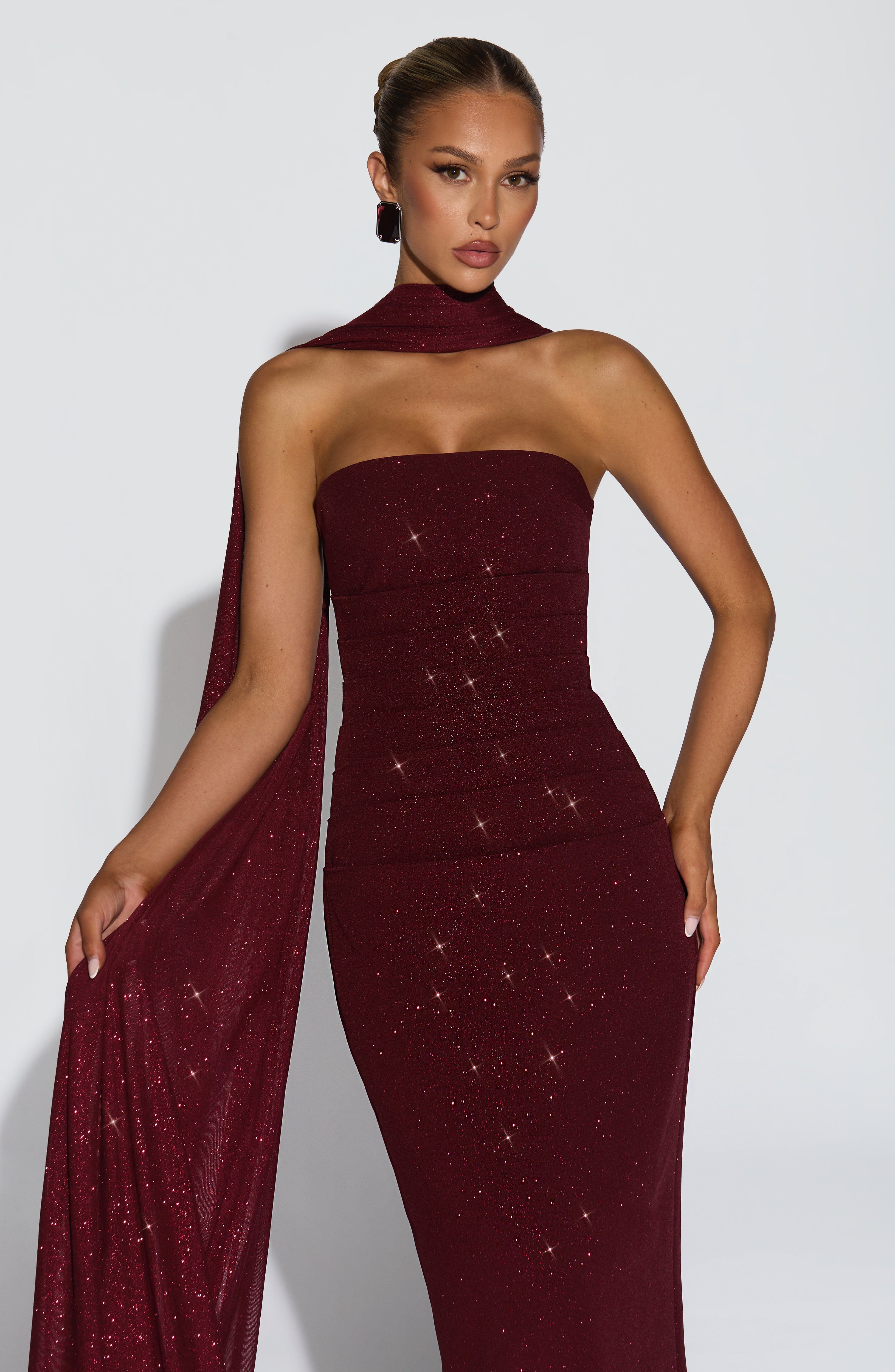 Pandra Wine Sparkle Maxi Dress